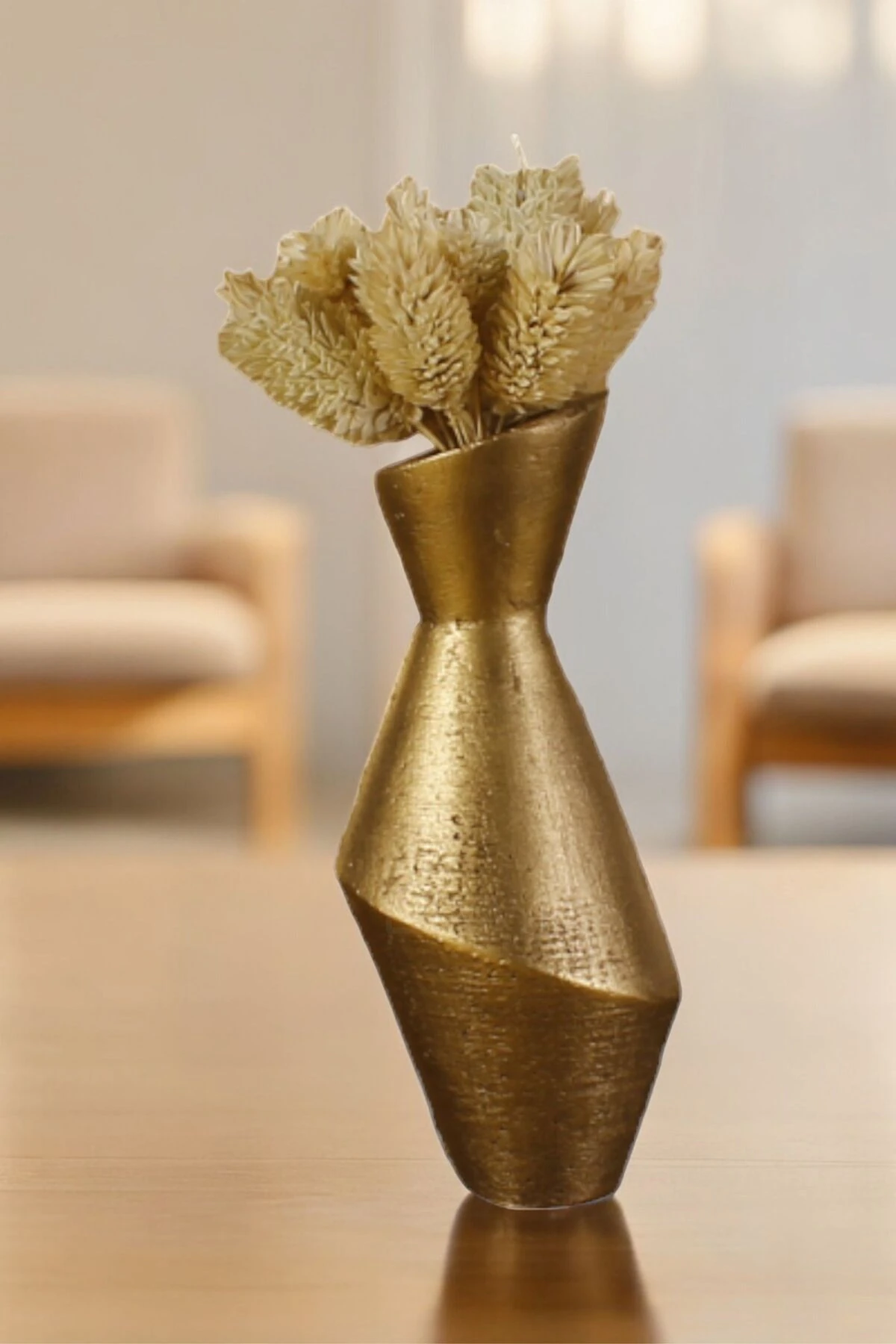 Dekoratif Vazo El Yapımı Altın Eskitme Renk Model 2