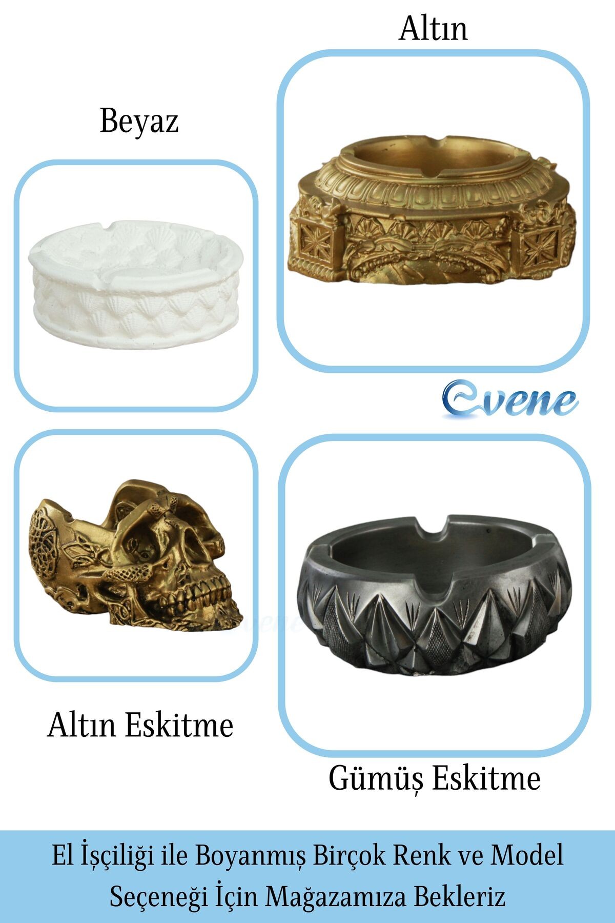 Küllük Altın Kül Tablası Dekoratif Küllük 4 Adet Model 2