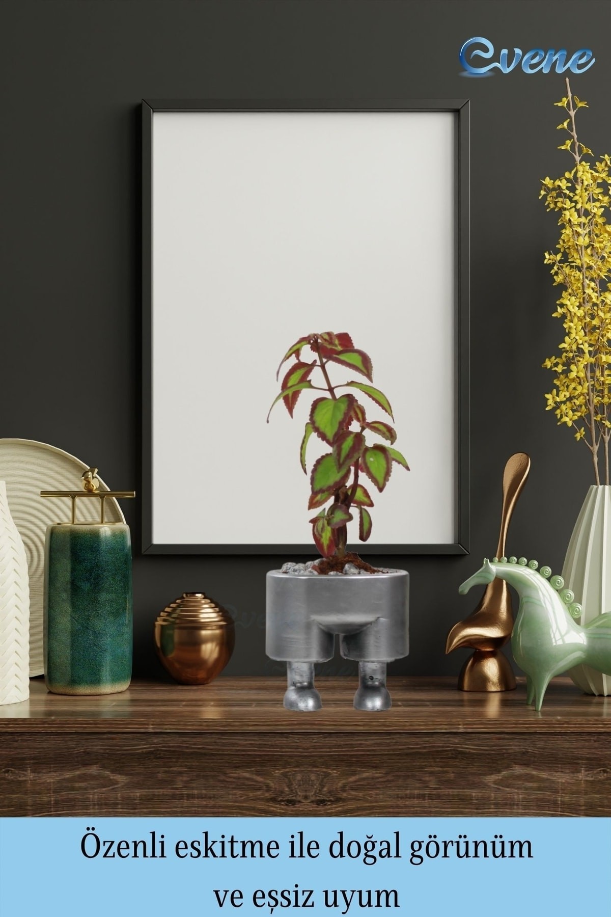 Saksı Çiçek Kaktüs Saksısı Lüx 13 Cm Gümüş Eskitme Varak Boyalı Pantolon Desen Saksı Çiçeklik