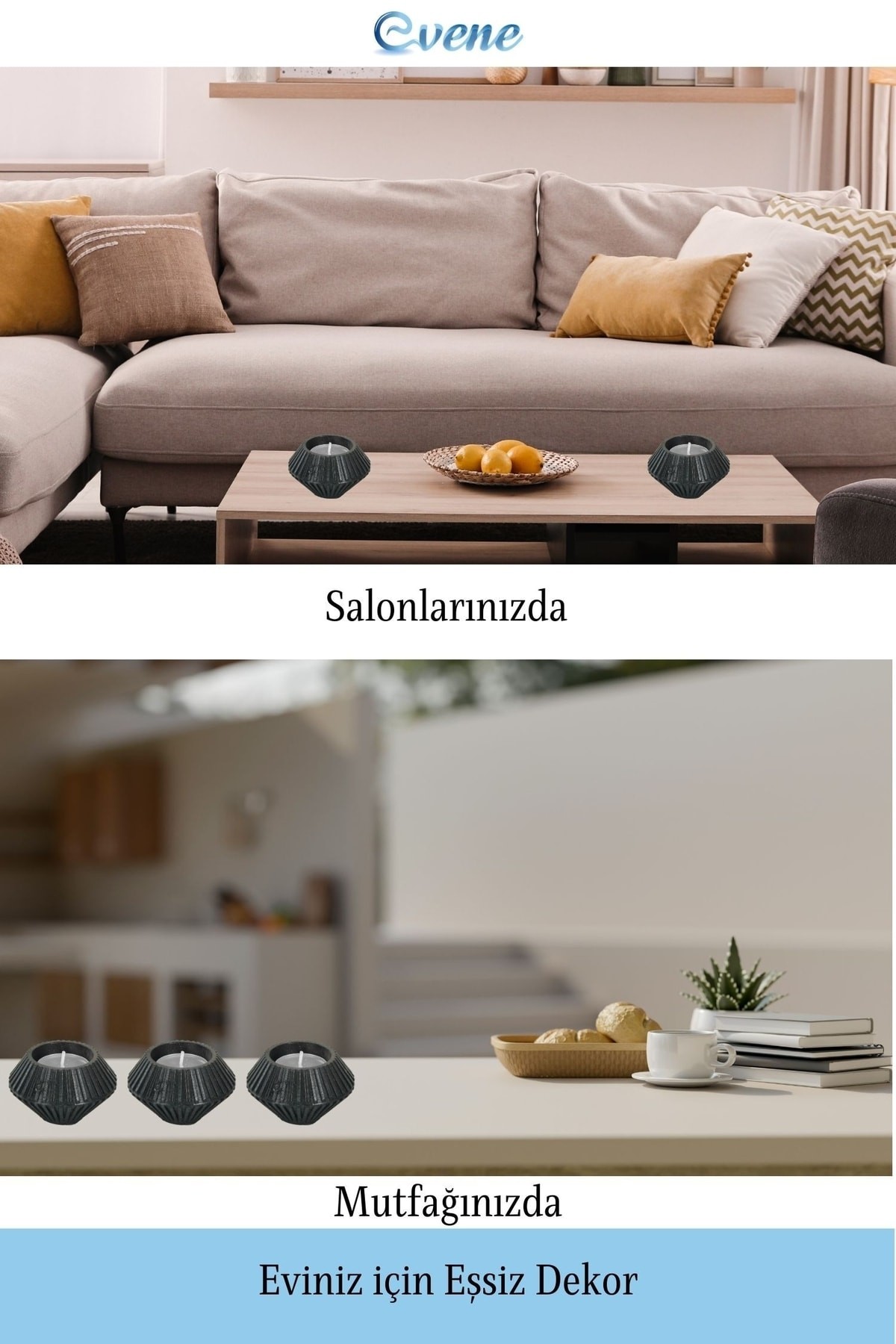Siyah Mumluk Şamdan Tealight Mum Uyumlu Elmas Çizgili Model