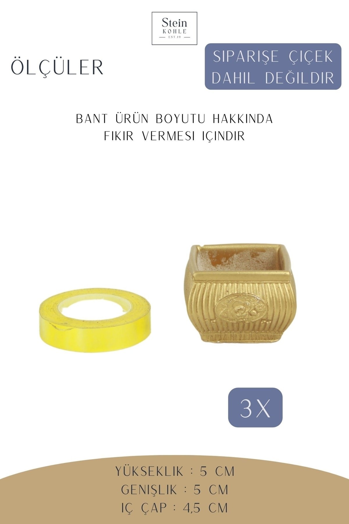 Dekoratif Saksı Minik Kaktüs Saksısı Altın Renk 3 Adet Saksı Seti Mini Çizgili Çiçekli Model