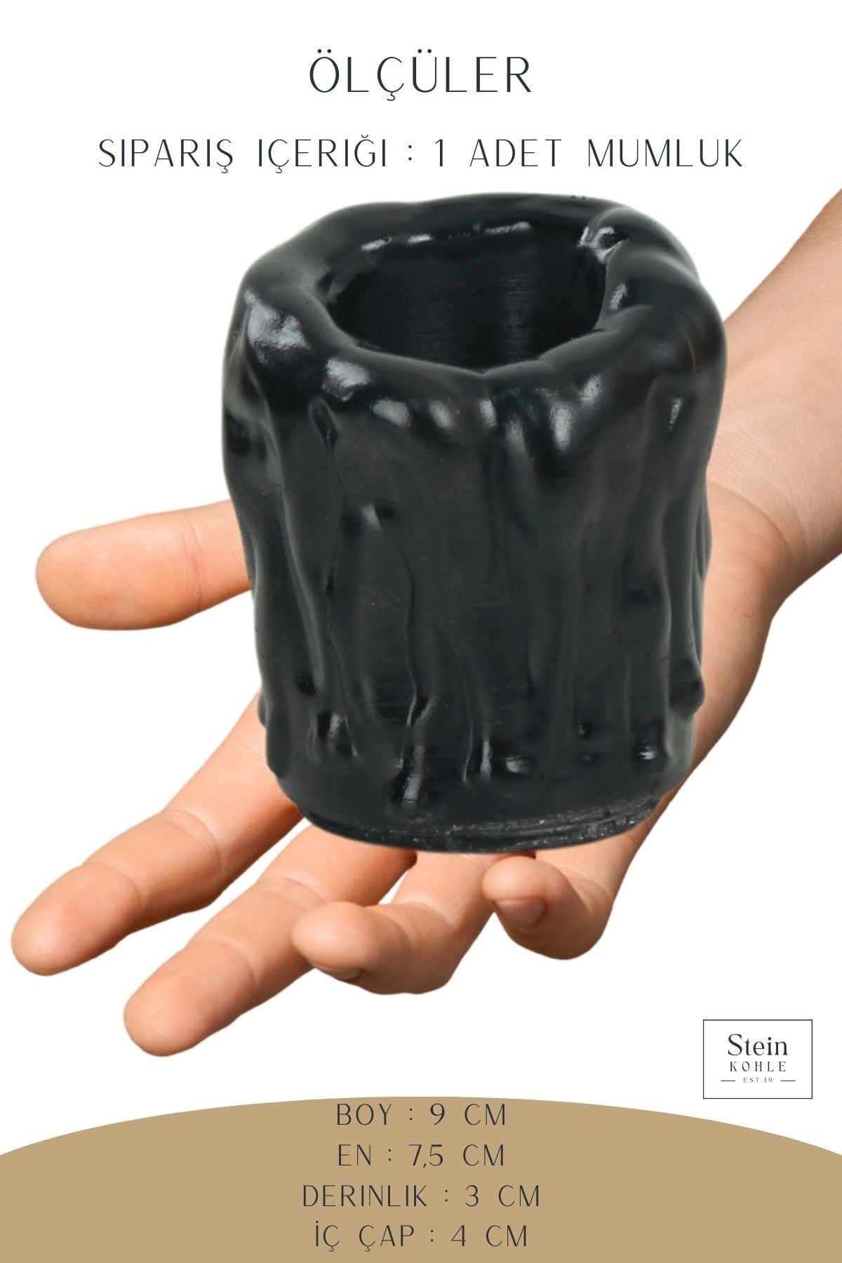 Şamdan Dekoratif Mumluk Siyah Şamdan Tealight Mum Uyumlu Erimiş Mum Orta Model