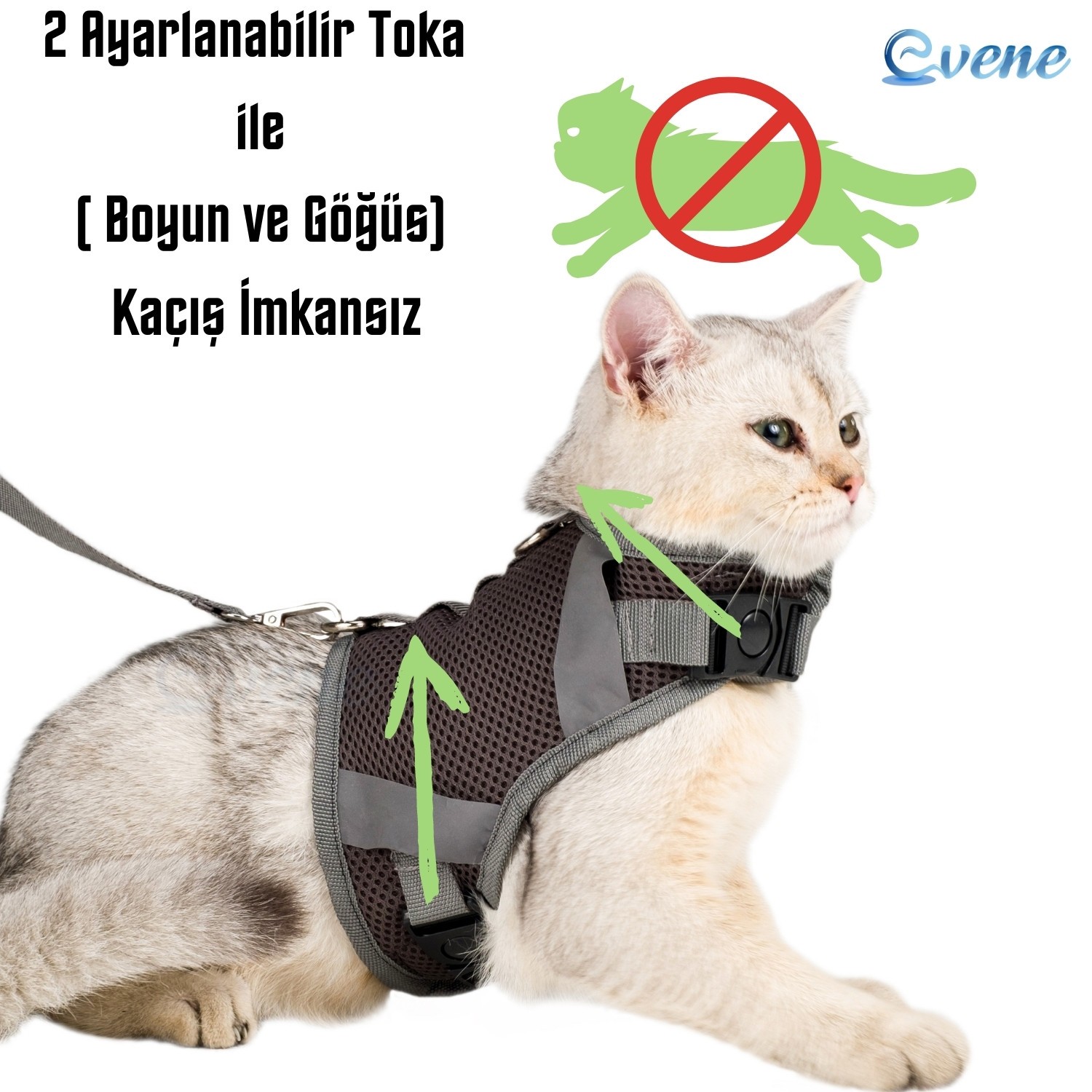 Kedi Tasması Göğüs Boyun Tasma Seti Sevk Kayışlı Terletmeyen Nefes Alan Reflektörlü Tasma