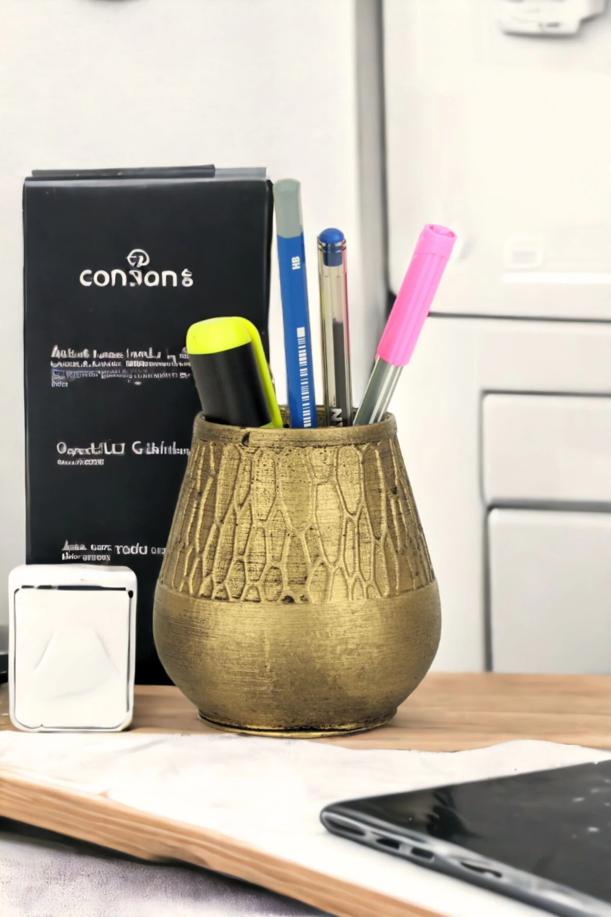 Kalemlik Altın Eskitme Renk Masa Kalemliği Organizer Kalemlik Model 3