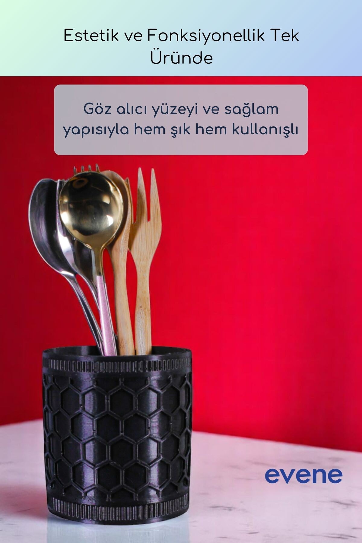 Tezgah Üstü Kaşıklık Dekoratif Dik Kaşıklık Silindir Kaşıklık Siyah Renk Model 81