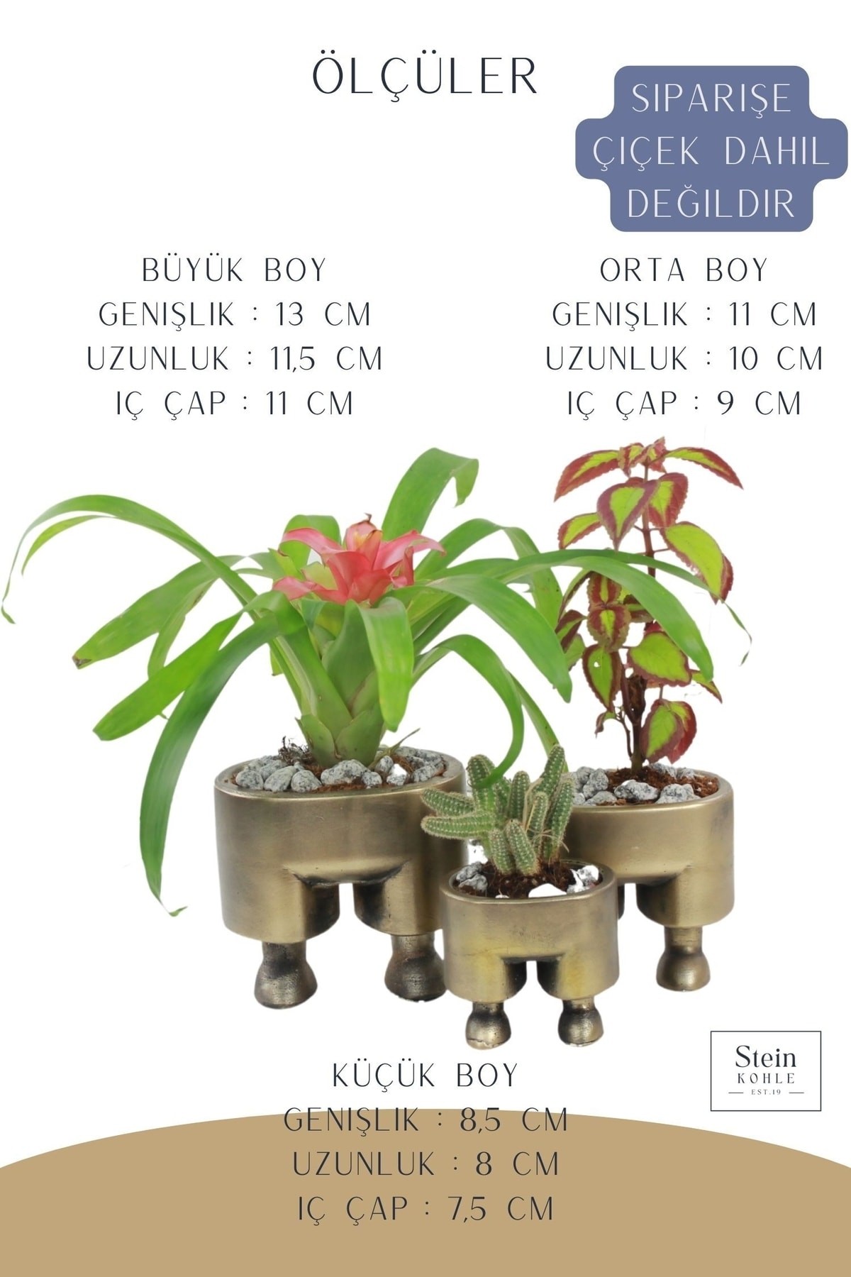 Çiçek Saksısı Büyük Boy 3 Adet Altın Renk Eskitme Uygulamalı Pantolon Model