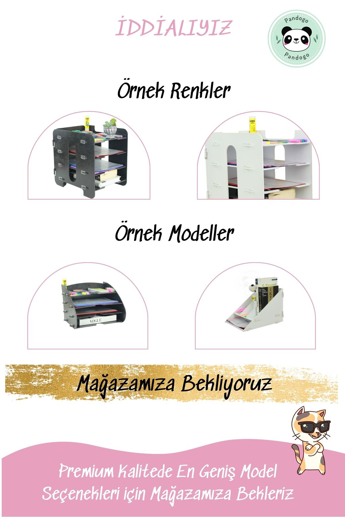 Masaüstü Ahşap Dosya Düzenleyici A4 Evrak Rafı Dosyalık Model 3