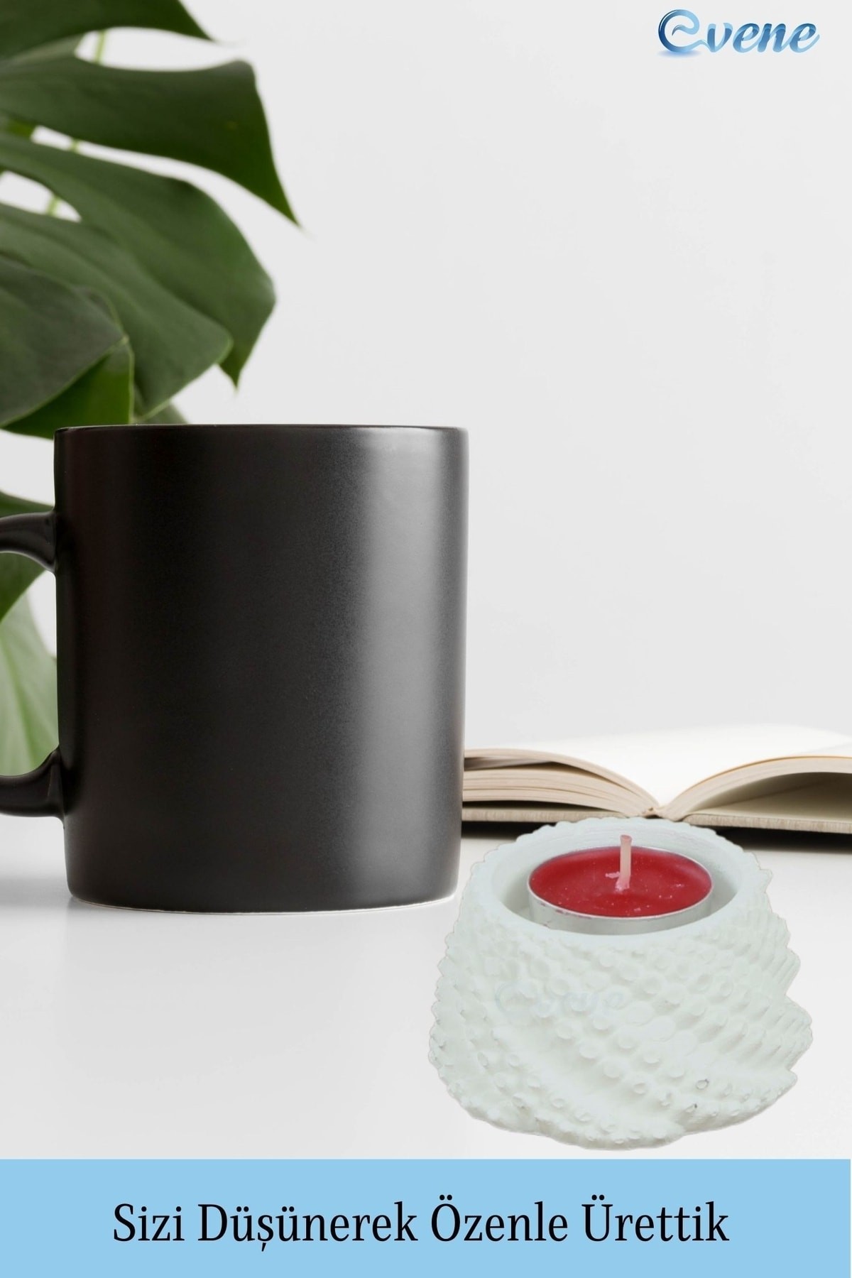 Beyaz Mumluk Şamdan 3 Adet Tealight ve İnce Mum Uyumlu Ejderha Yumurtası Model