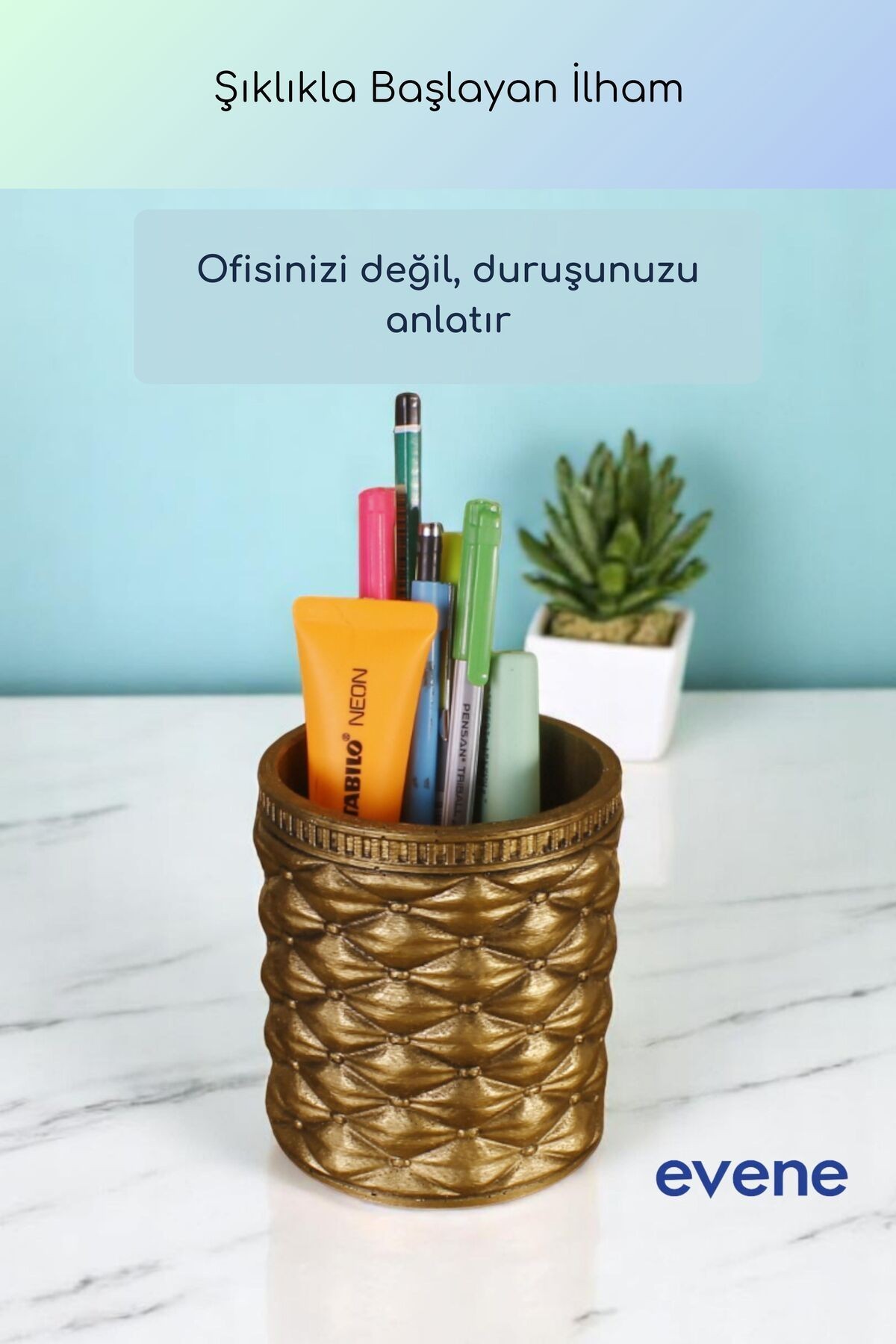 Kalemlik Masa Kalemliği Organizer Kalemlik Altın Eskitme Renk Model 85