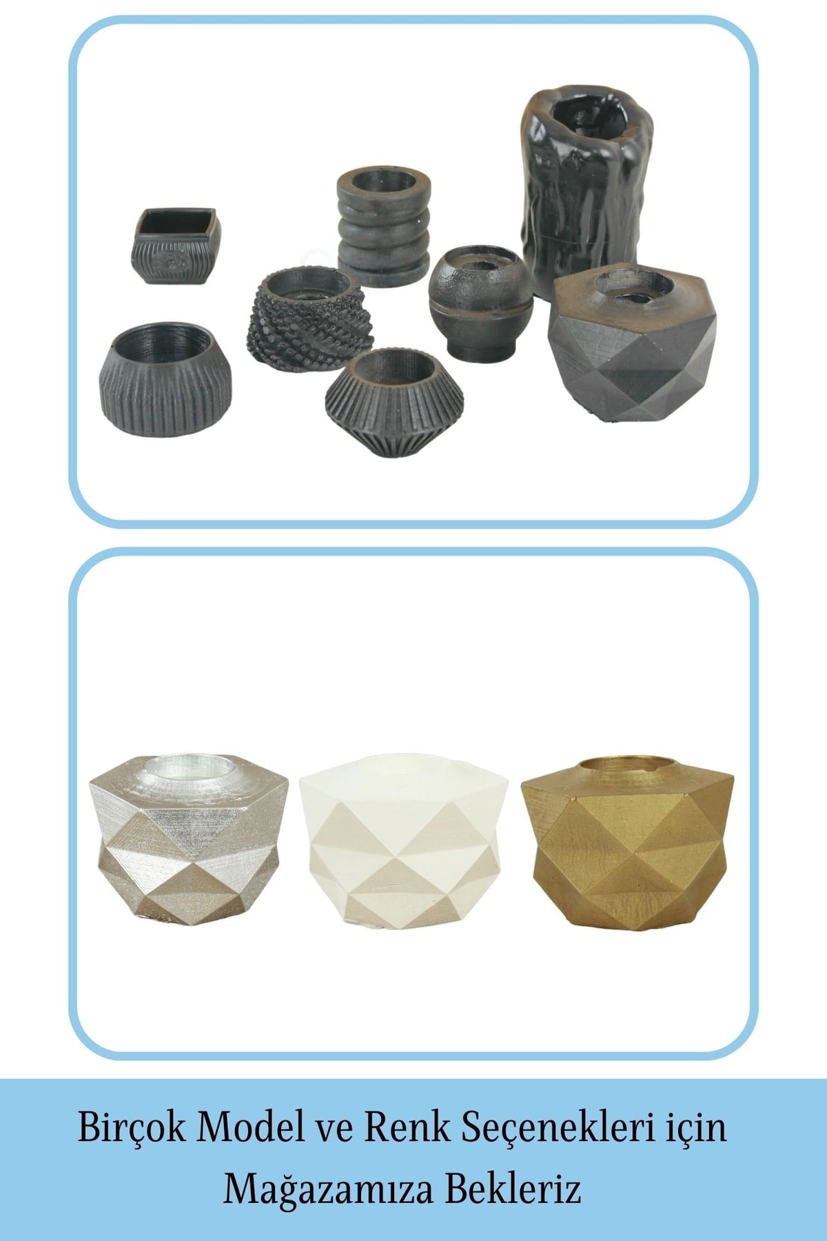 Siyah Mumluk Şamdan Tealight ve İnce Mum Uyumlu Prizma Model