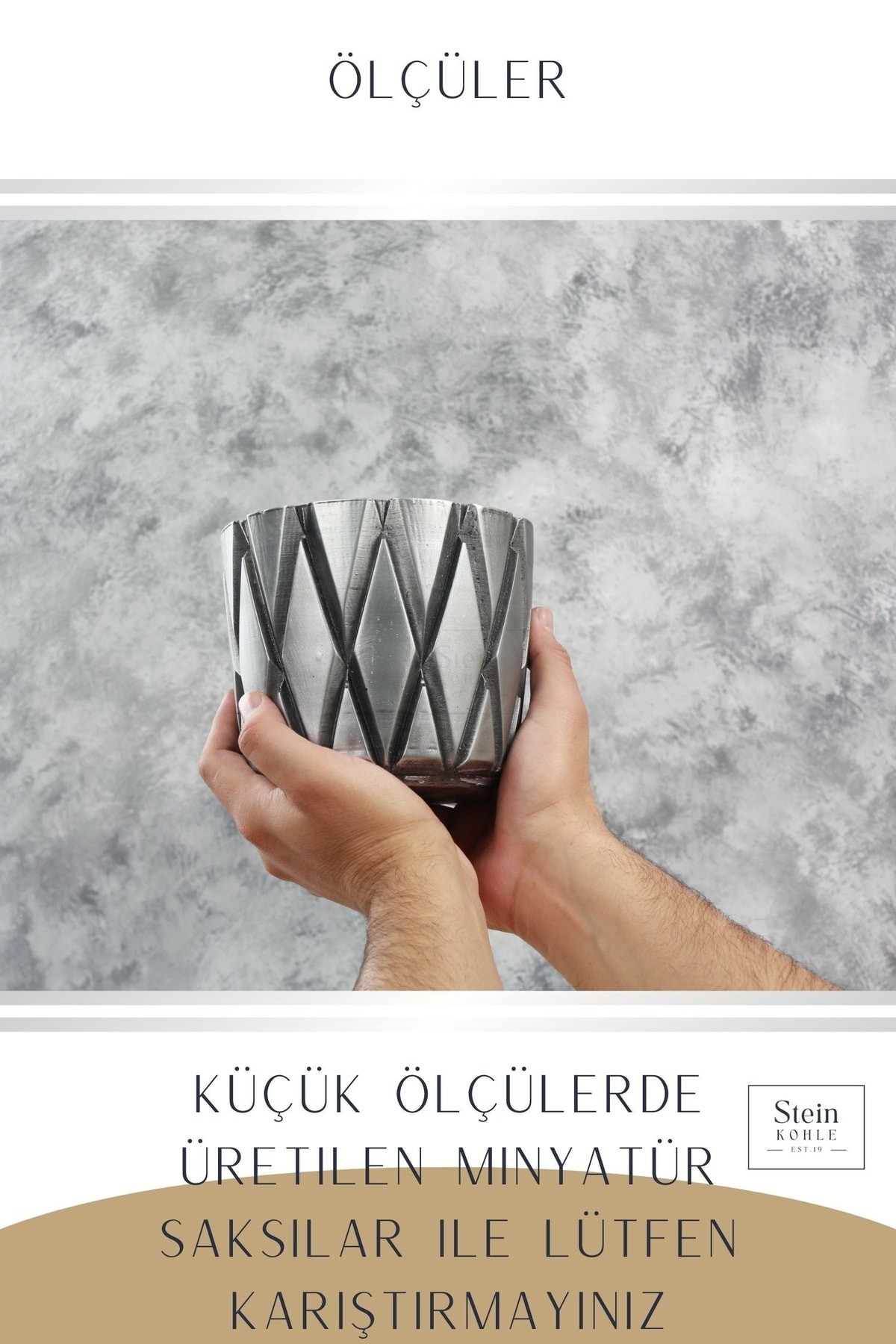 Çiçek Saksısı Büyük Boy 3 Adet Gümüş Renk Eskitme Uygulamalı Baklava Model
