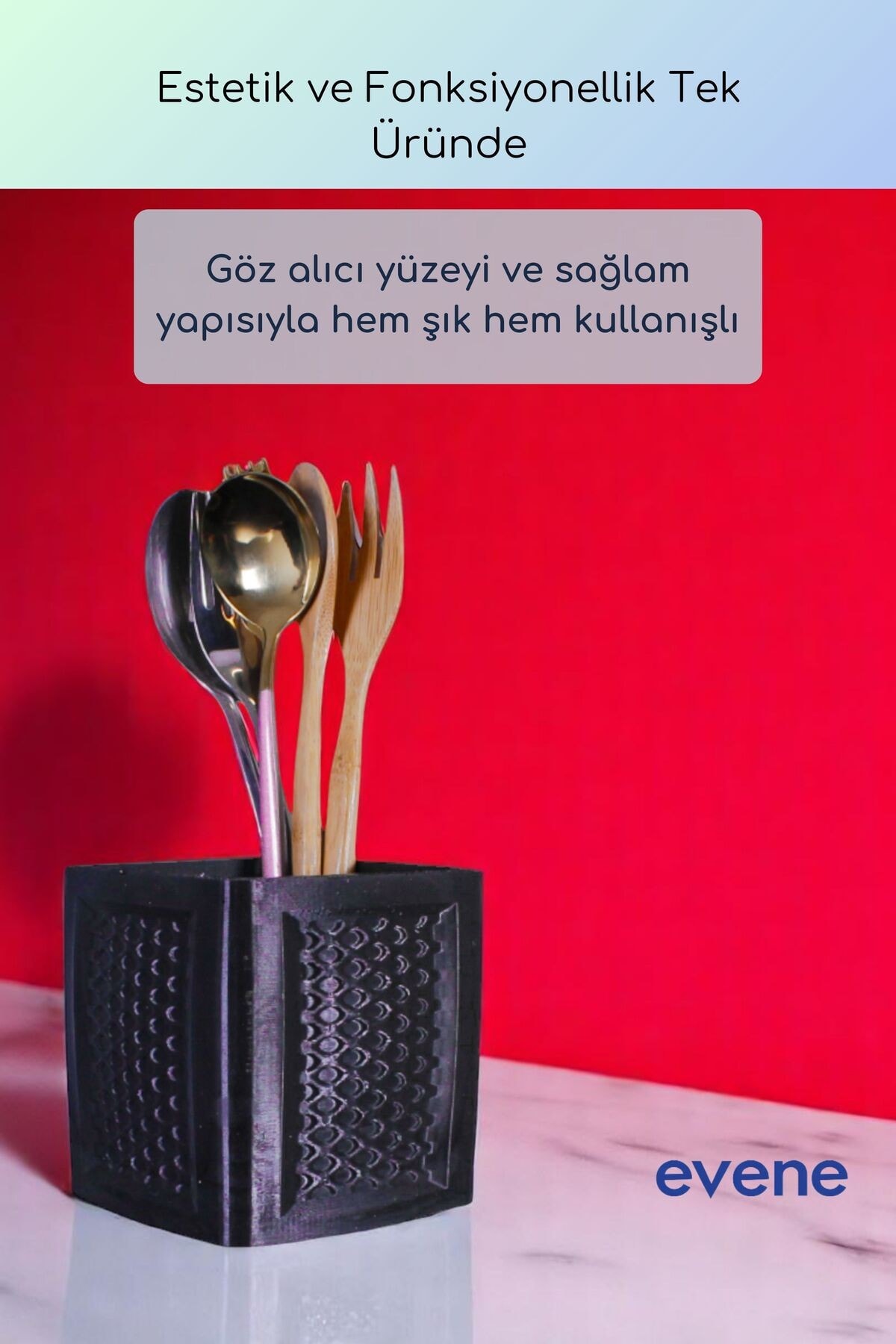 Tezgah Üstü Kaşıklık Dekoratif Dik Kaşıklık Silindir Kaşıklık Siyah Renk Model 86