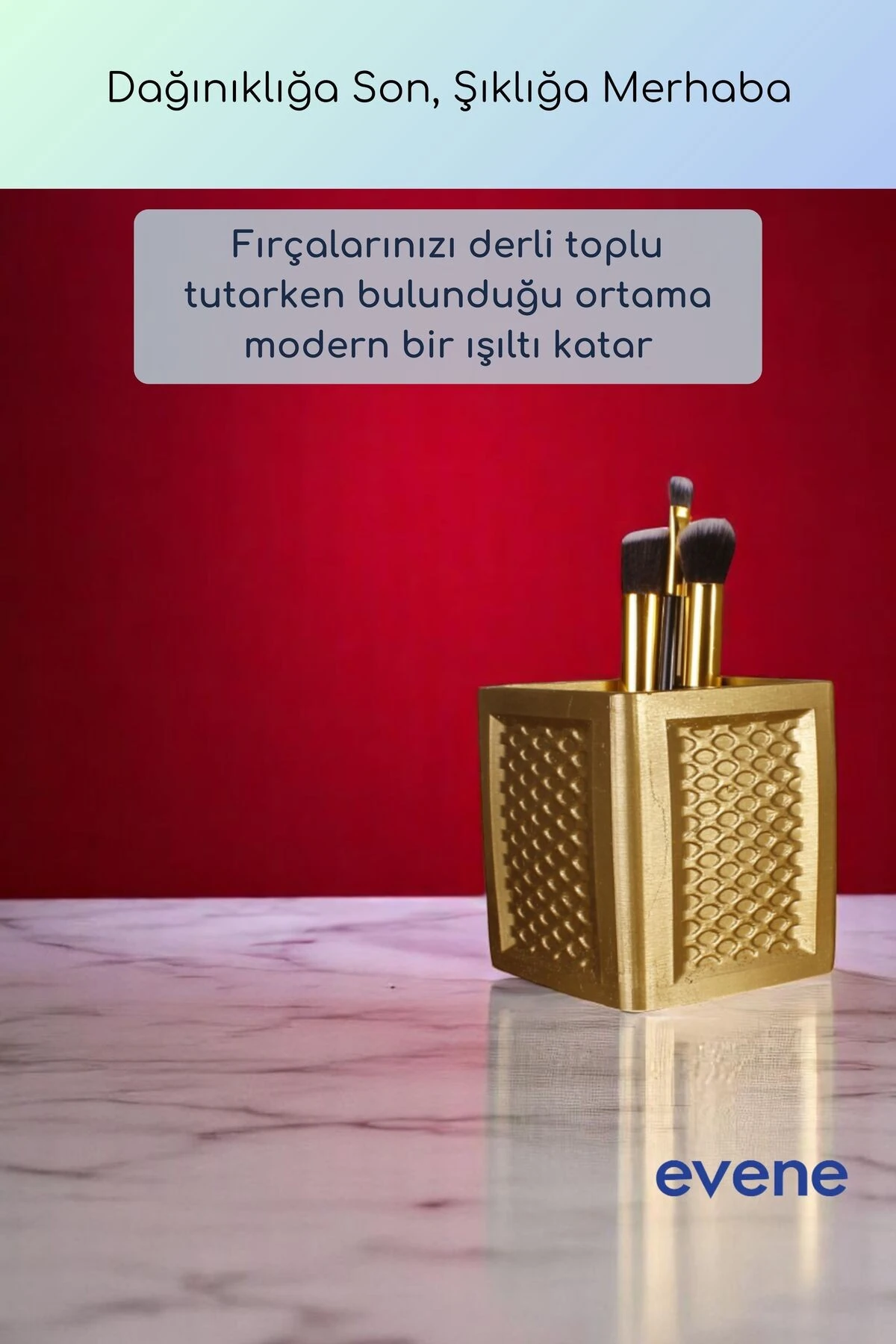 Makyaj Organizeri Makyaj Fırçalığı Makyaj Organizer Düzenleyici Altın Renk Model 86