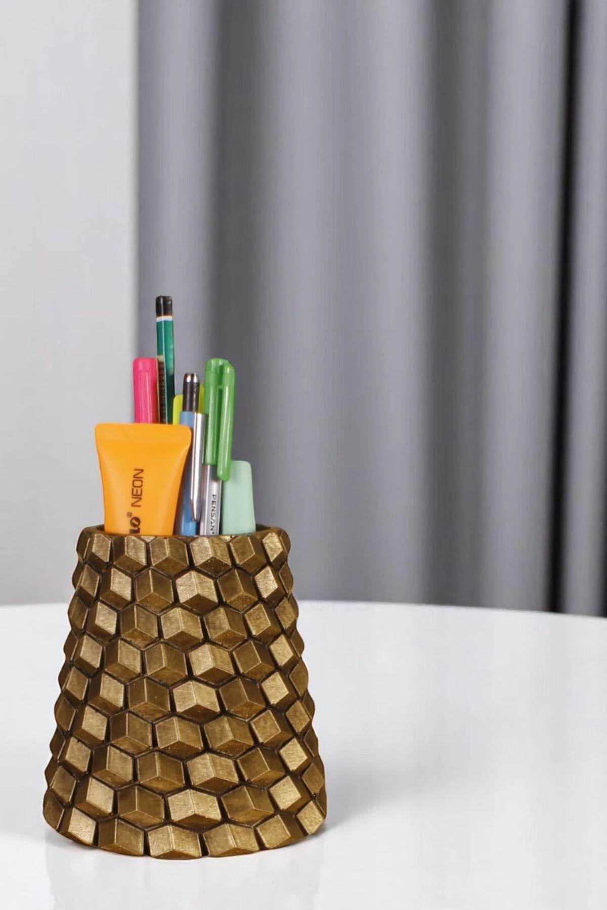 Kalemlik Masa Kalemliği Organizer Kalemlik Altın Eskitme Renk Model 84