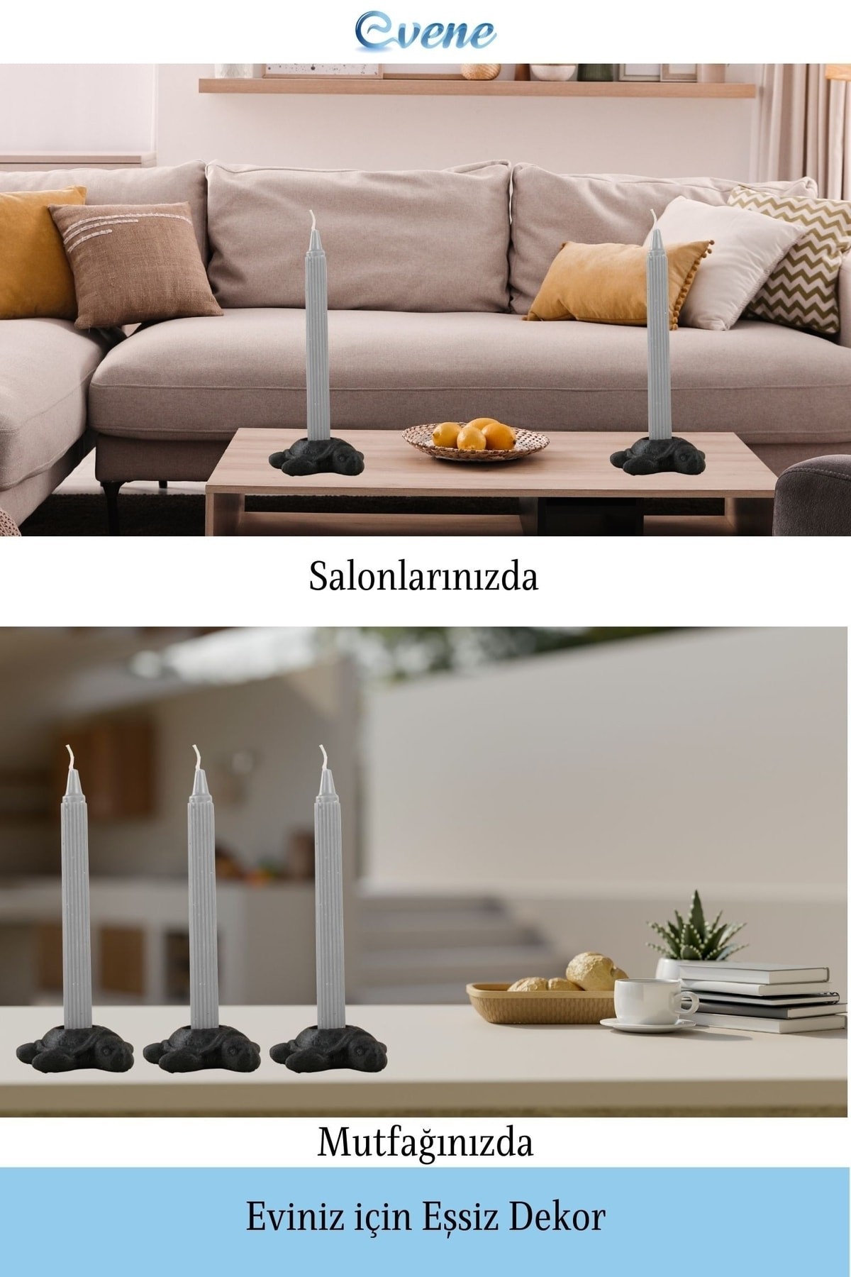 Siyah Mumluk Şamdan Tealight ve İnce Mum Uyumlu Kaplumbağa Model