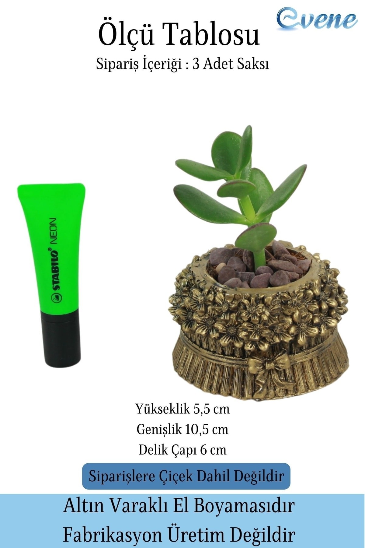 Mini Çiçek Saksı Küçük Sukulent Altın Eskitme Kaktüs Saksısı 3'lü Set Çiçekli Fiyonklu Model