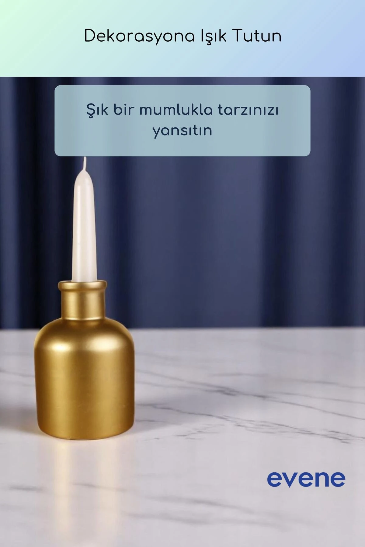 Mumluk Şamdan Ince Mum Uyumlu Altın Renk Model 58