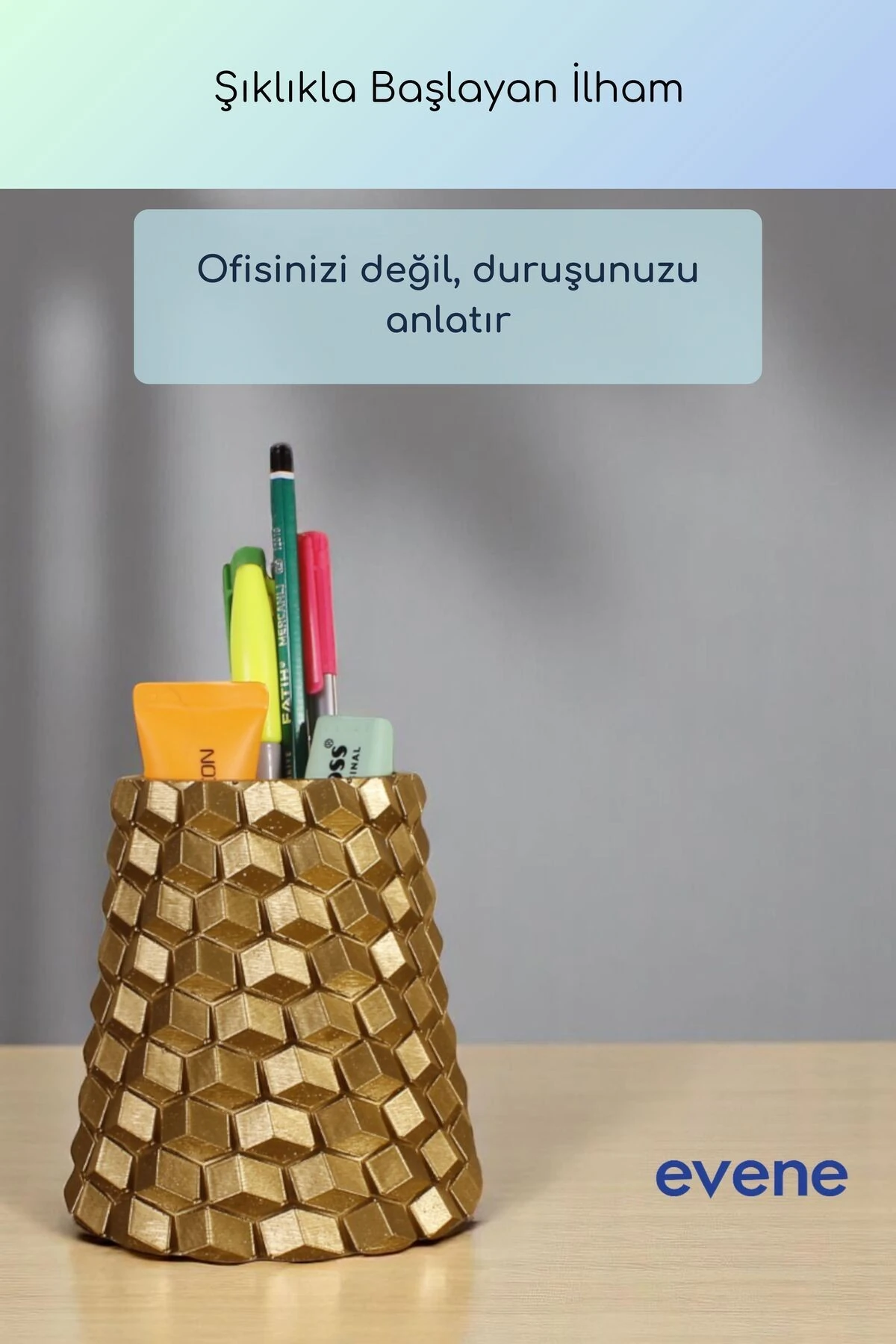 Kalemlik Masa Kalemliği Organizer Kalemlik Altın Renk Model 84