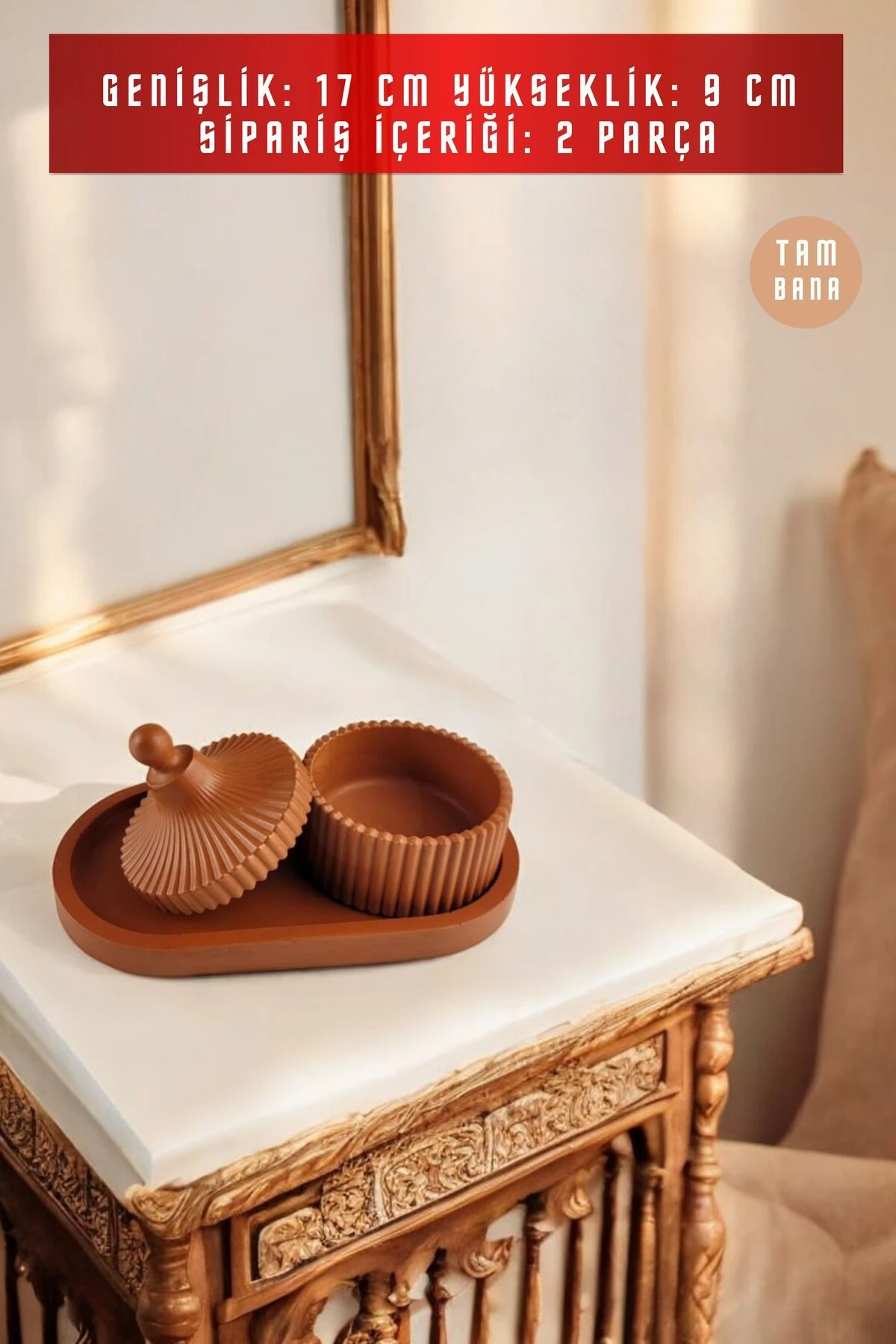 Terracotta Sunumluk Takı Tabağı Dekoratif Tepsi Obje Seti 2 Parça Model 1021