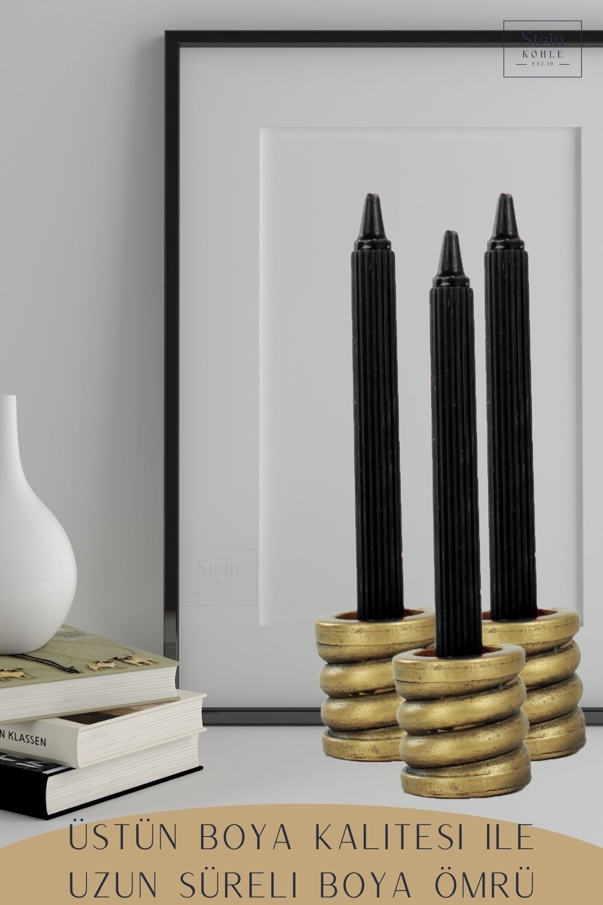 Şamdan Dekoratif Mumluk Altın Eskitme Şamdan Set 3 lü (Üçlü) Tealight Uzun Mum Uyumlu Spiral Model