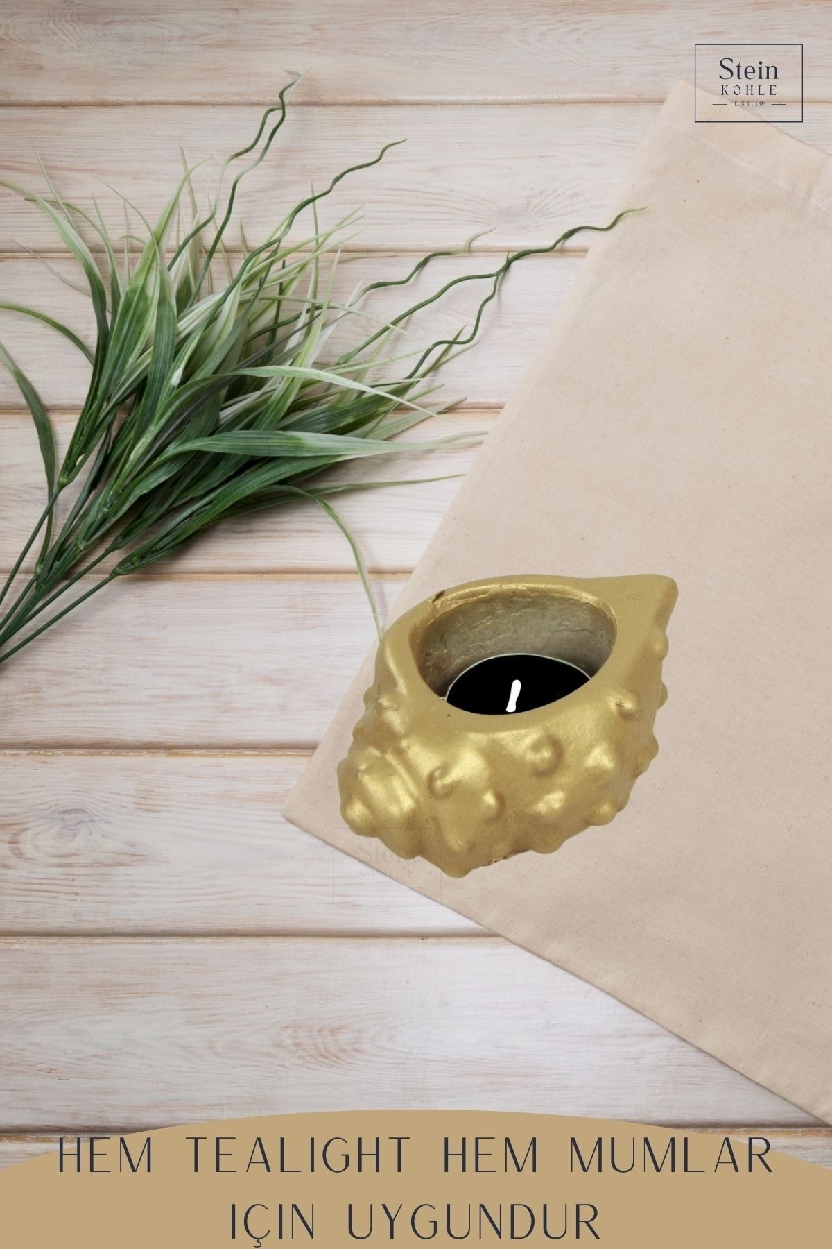 Şamdan Dekoratif Mumluk Altın Şamdan Tealight Mum Uyumlu Deniz Kabuğu Model