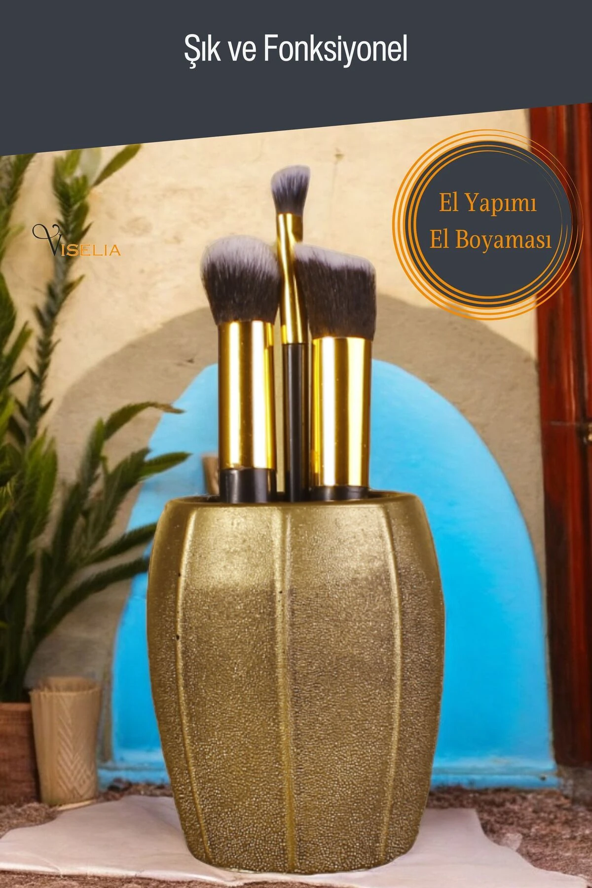 Makyaj Duzenleyici Makyaj Organizeri Makyaj Fırçalığı Makyaj Fırçası Altın Eskitme Renk Model 13