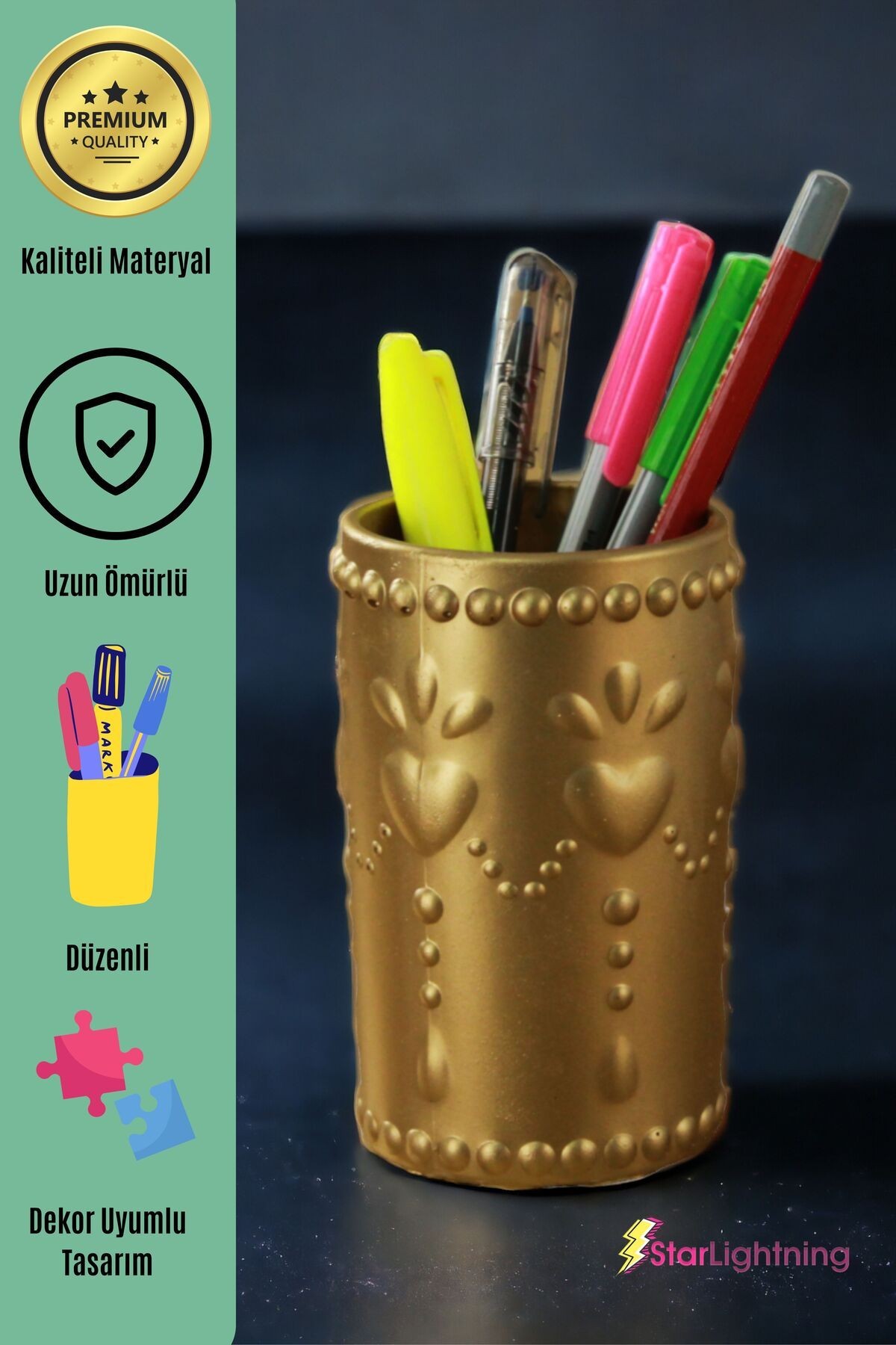 Kalemlik Altın Renk Masa Kalemliği Organizer Kalemlik Model 10