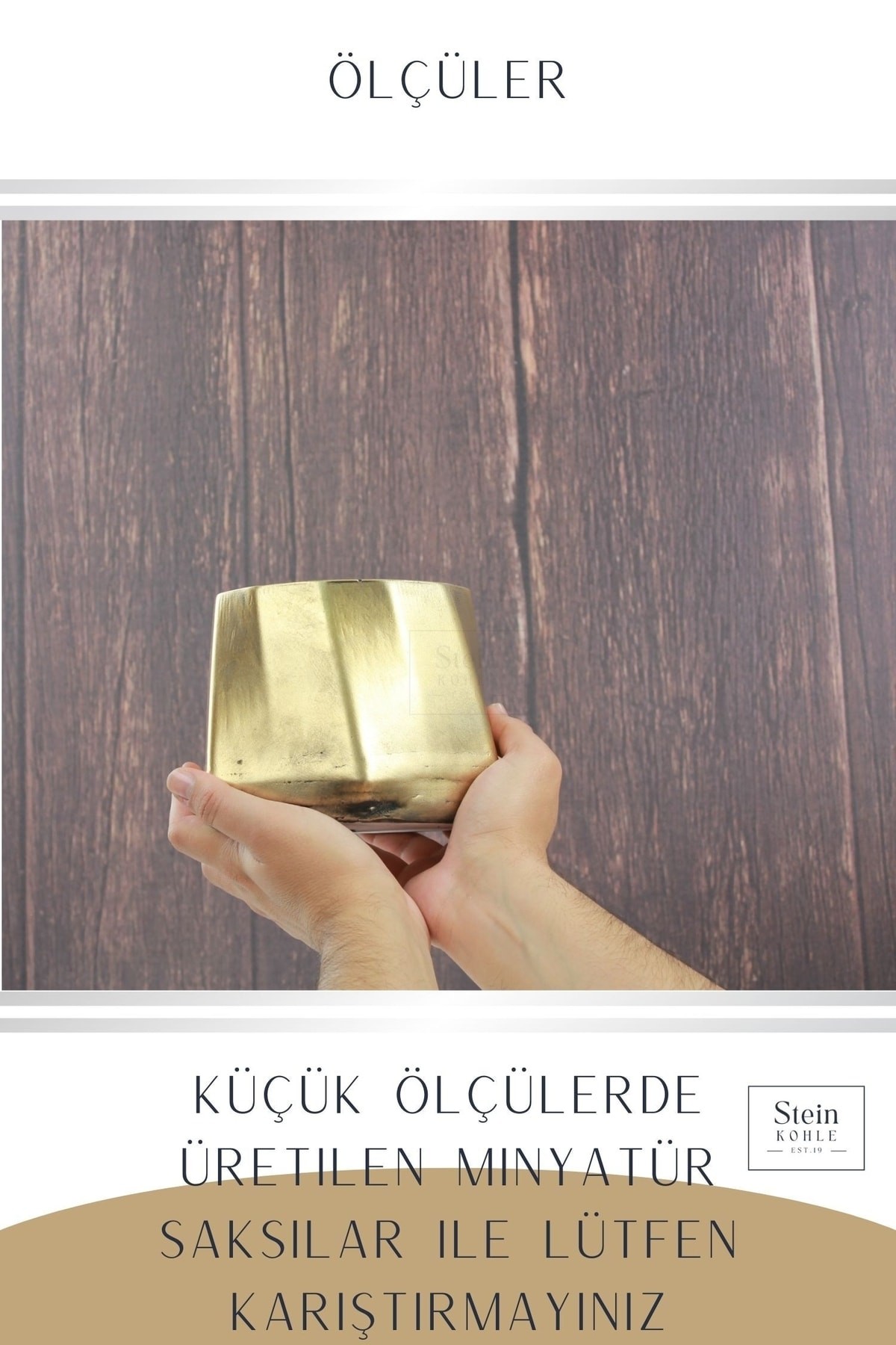 Çiçek Saksısı Büyük Boy 3 Adet Altın Renk Eskitme Uygulamalı Kalın Çizgi Model
