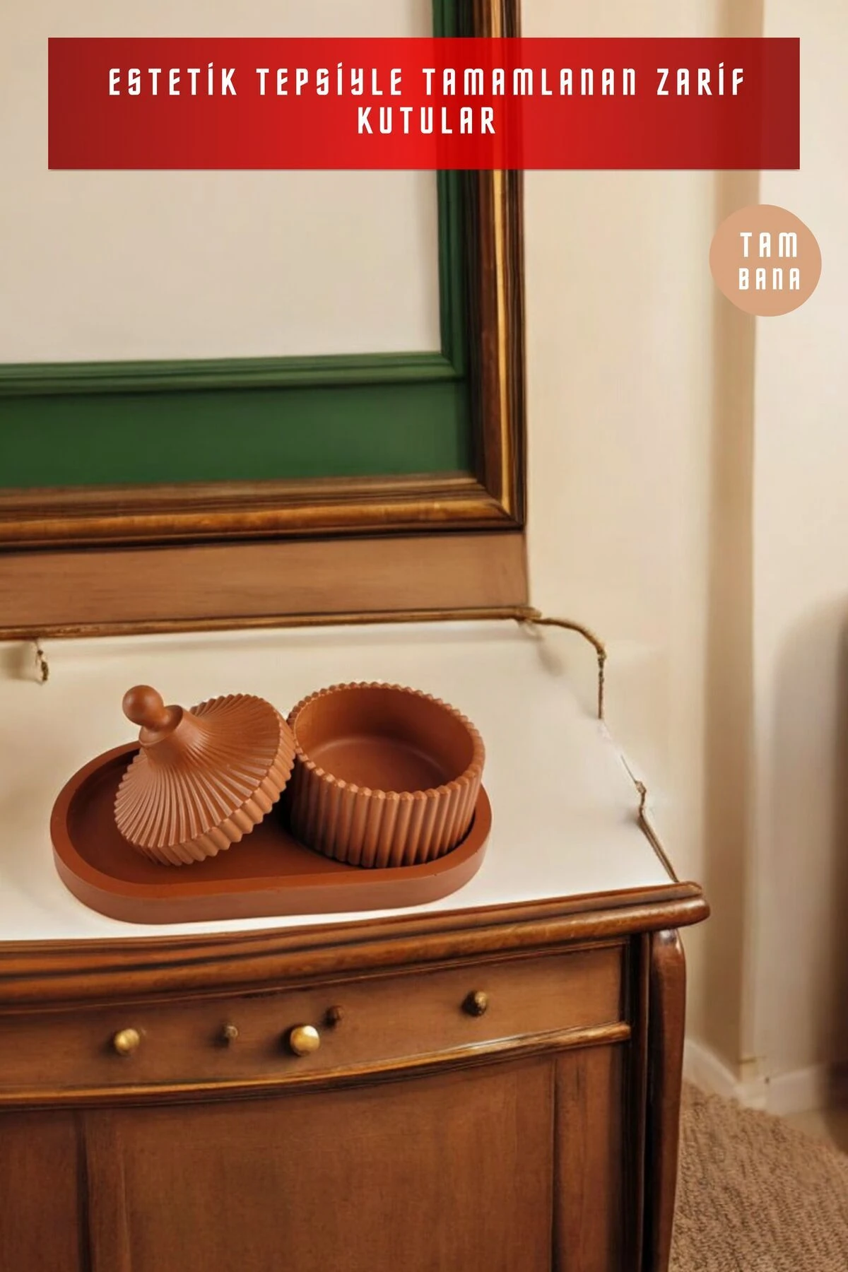 Terracotta Sunumluk Takı Tabağı Dekoratif Tepsi Obje Seti 2 Parça Model 1021