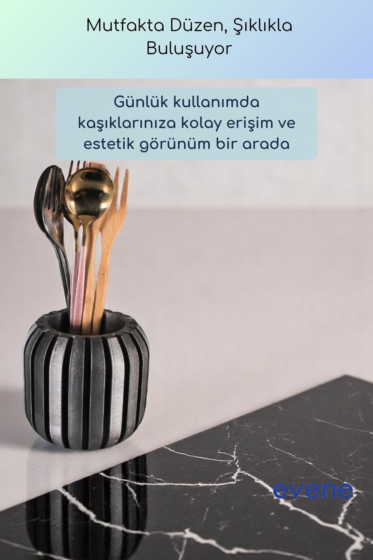 Tezgah Üstü Kaşıklık Dekoratif Dik Kaşıklık Silindir Kaşıklık Gümüş Eskitme Renk Model 79