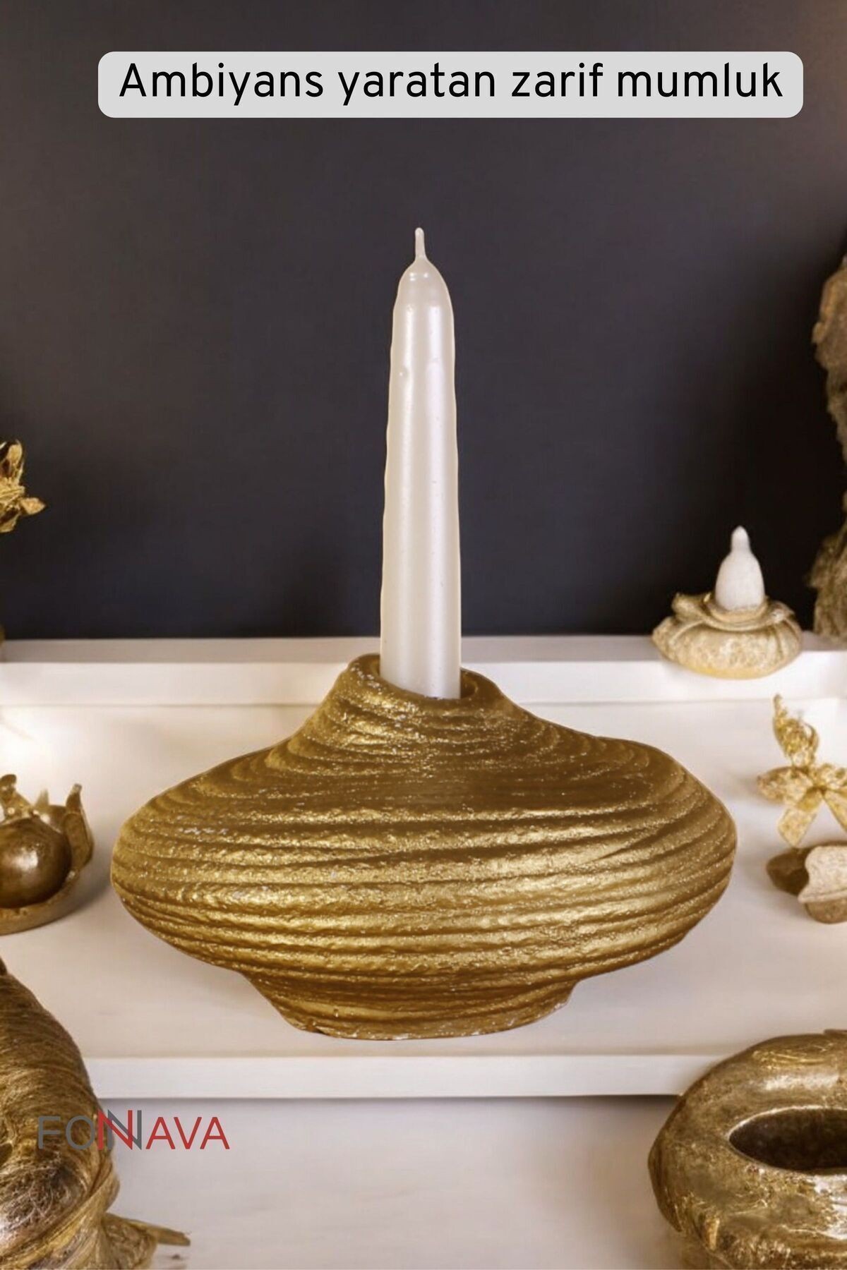 Şamdan Mumluk Dekoratif Mumluk Tealight Mumluk Altın Renk Model 42