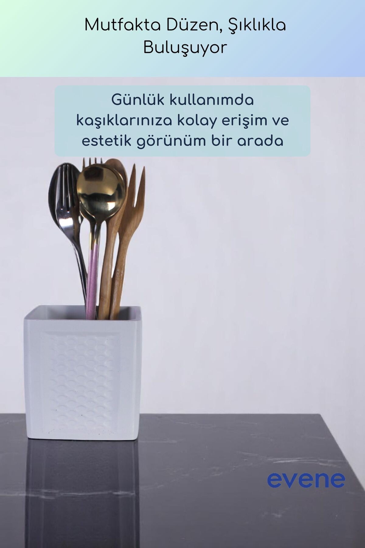 Tezgah Üstü Kaşıklık Dekoratif Dik Kaşıklık Silindir Kaşıklık Beyaz Renk Model 86