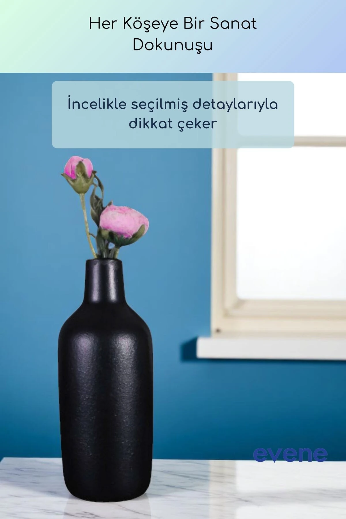 Vazo Küçük Vazo Masa Üstü Vazo Ev Dekorasyon Vazo Siyah Renk Model 71