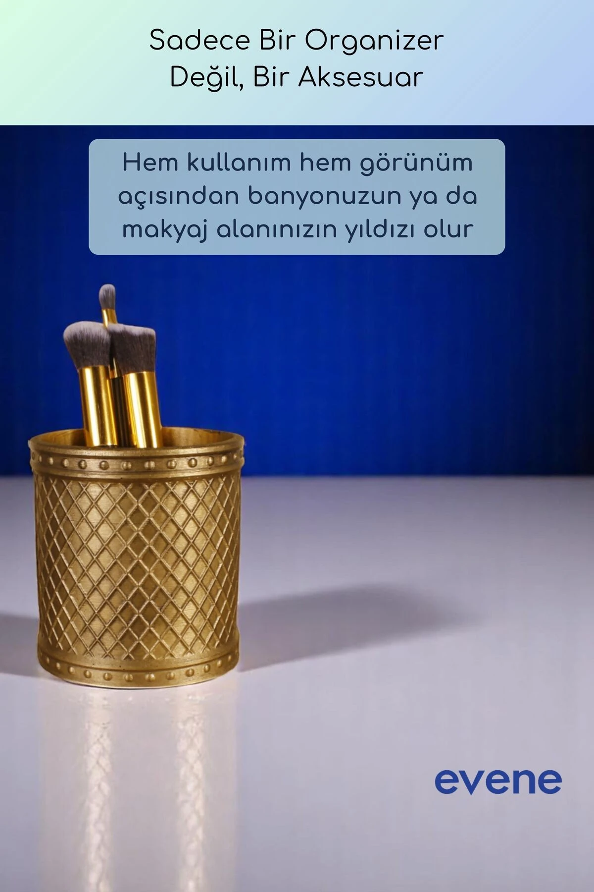 Makyaj Organizeri Makyaj Fırçalığı Makyaj Organizer Düzenleyici Altın Eskitme Renk Model 90