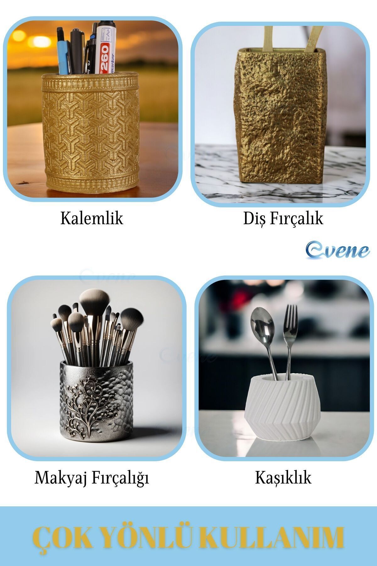 Kalemlik Masa Kalemliği Organizer Kalemlik Altın Renk Model 22