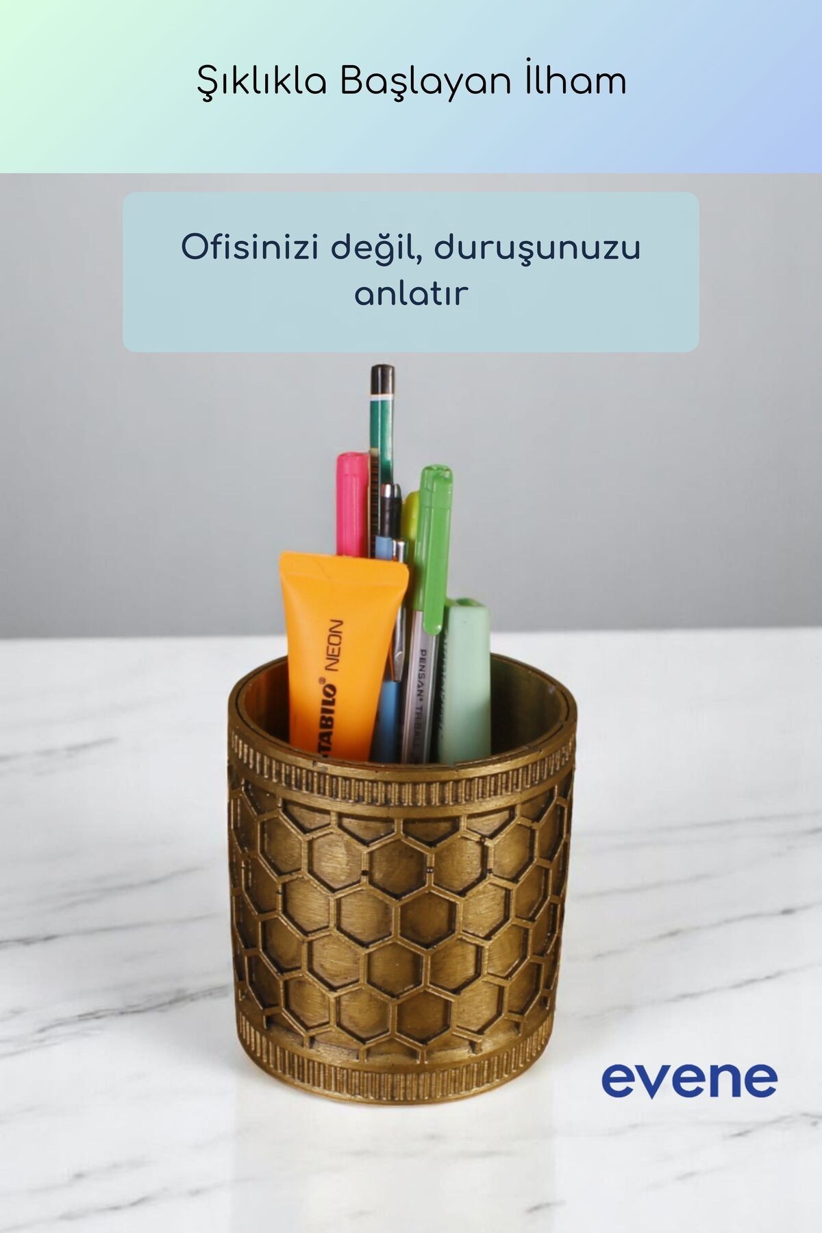 Kalemlik Masa Kalemliği Organizer Kalemlik Altın Eskitme Renk Model 81