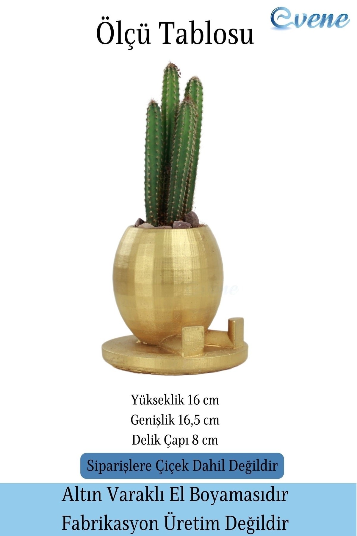 Saksı Çiçek Kaktüs Saksısı Lüx 17 Cm Altın Varak Boyalı Yuvarlak Ayaklı Saksı Çiçeklik