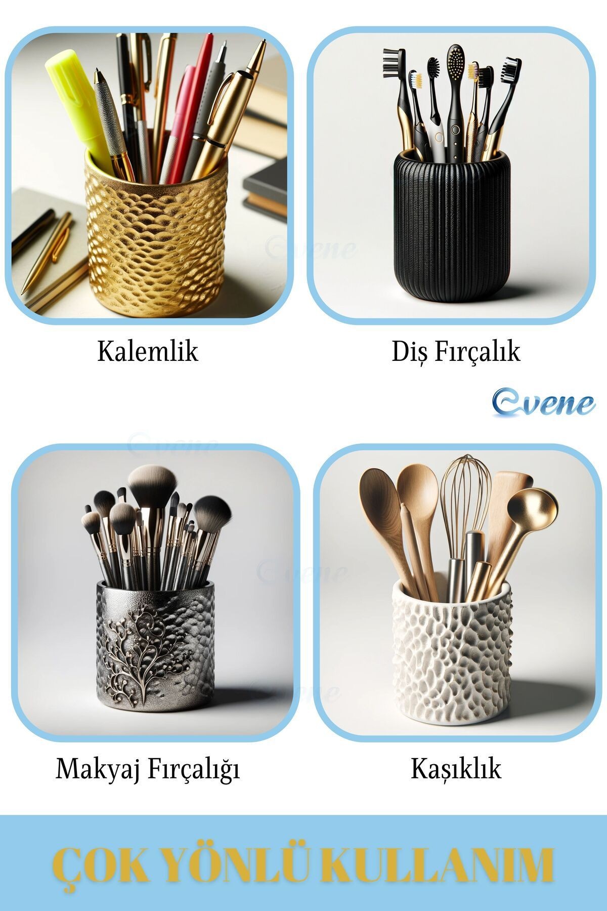 Kalemlik Altın Renk Masa Kalemliği Organizer Kalemlik Model 7