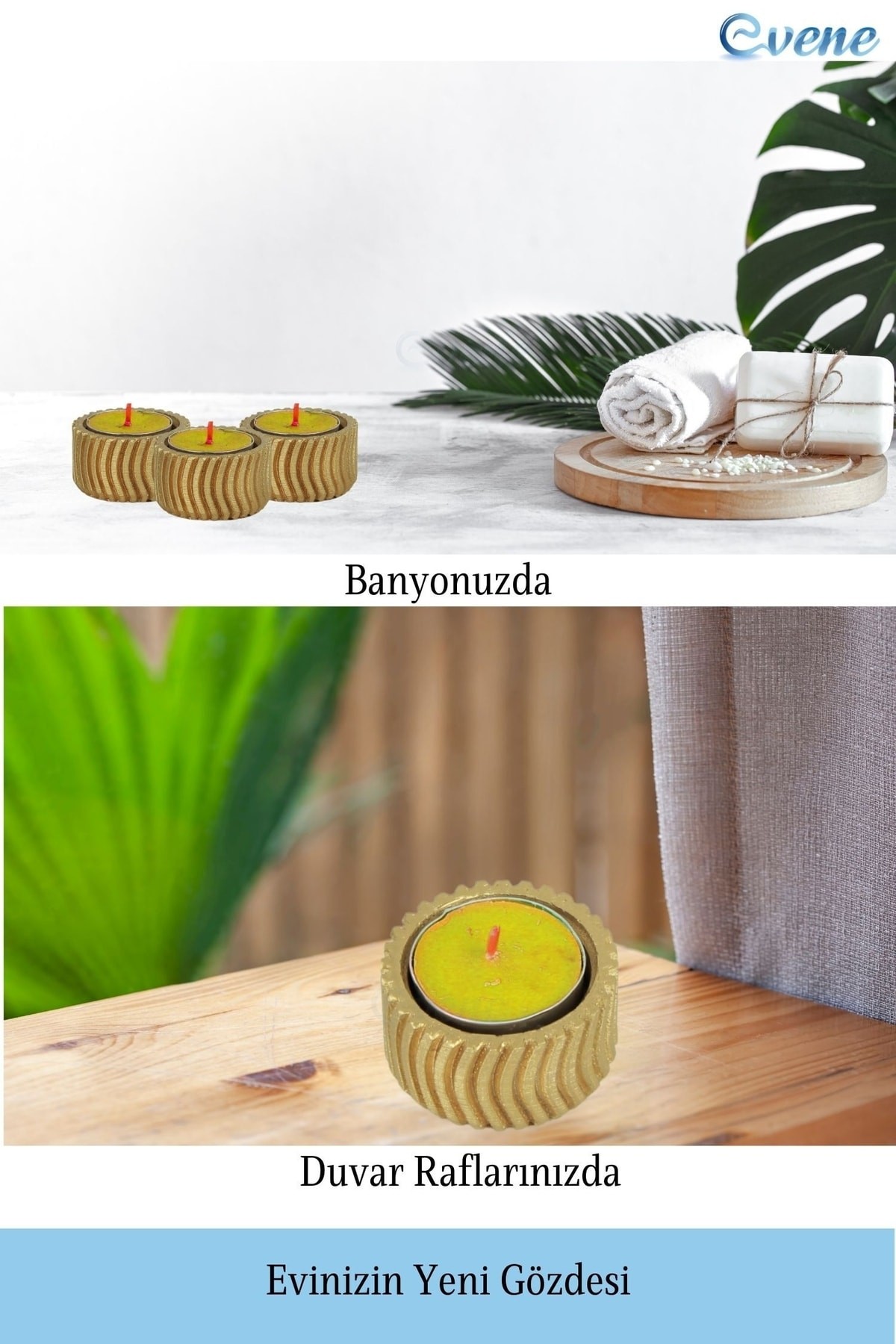 Altın Mumluk Şamdan Tealight Mum Uyumlu Tekerlek Model