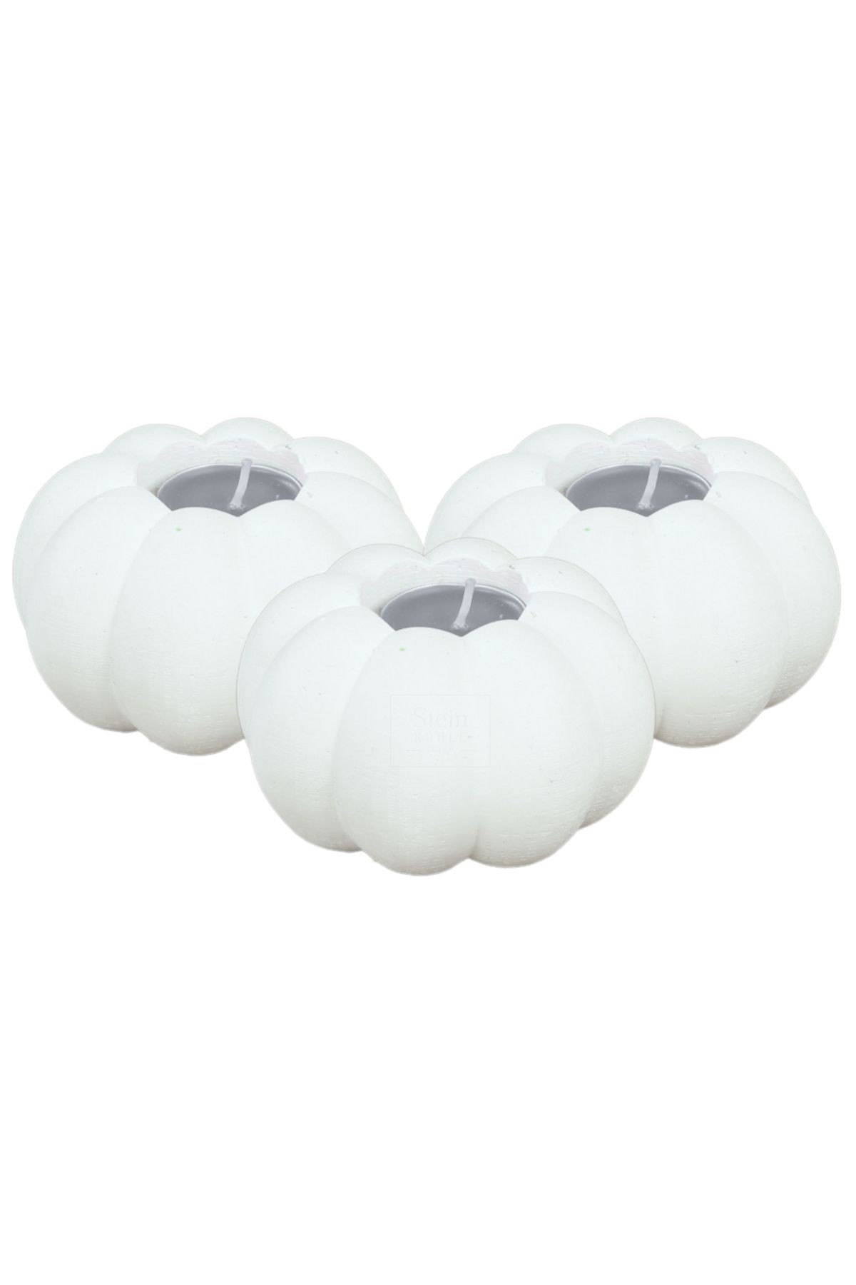 Şamdan Dekoratif Mumluk Beyaz Şamdan Set 3 lü (Üçlü) Tealight ve Uzun Mum Uyumlu Kabak Model