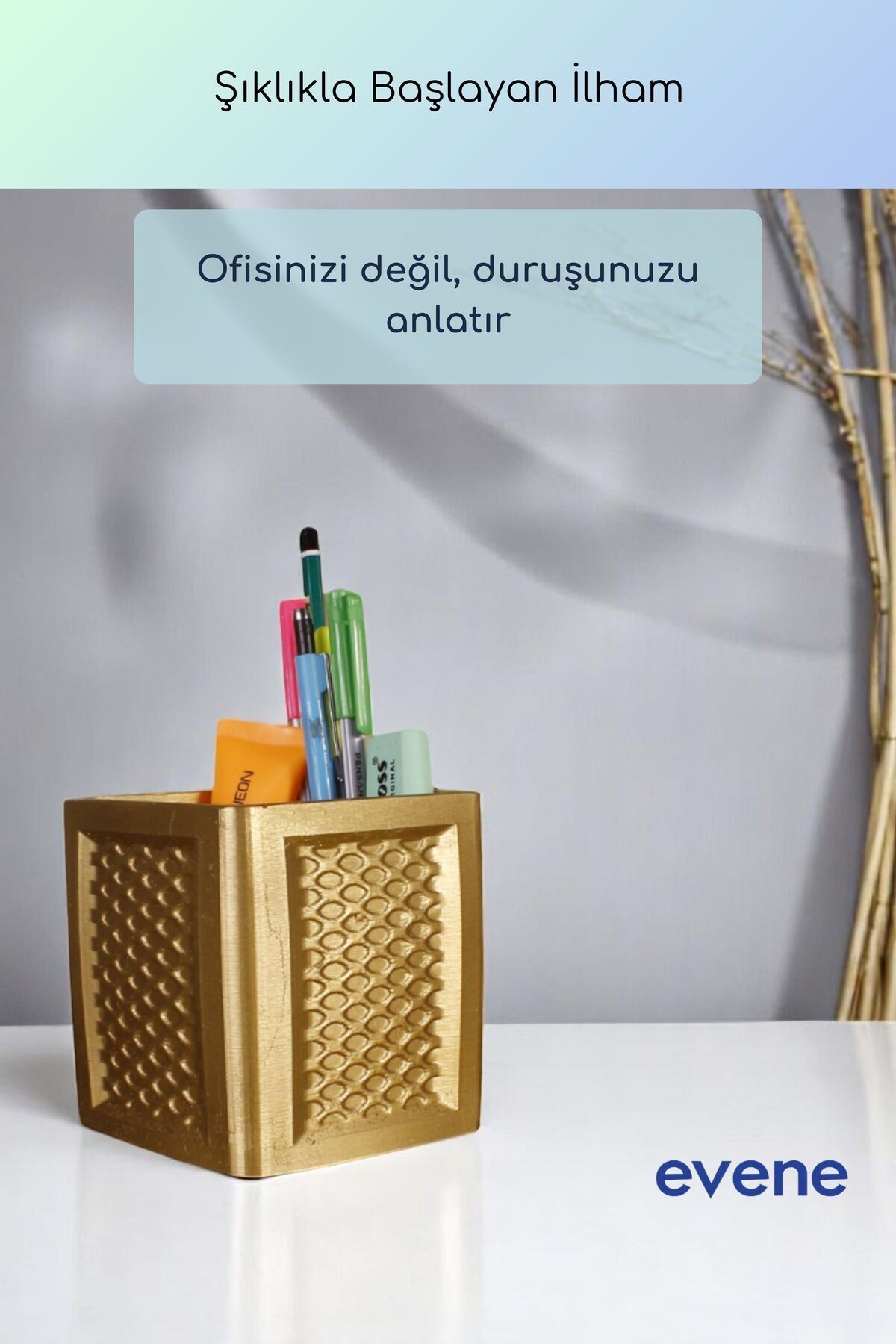 Kalemlik Masa Kalemliği Organizer Kalemlik Altın Renk Model 86