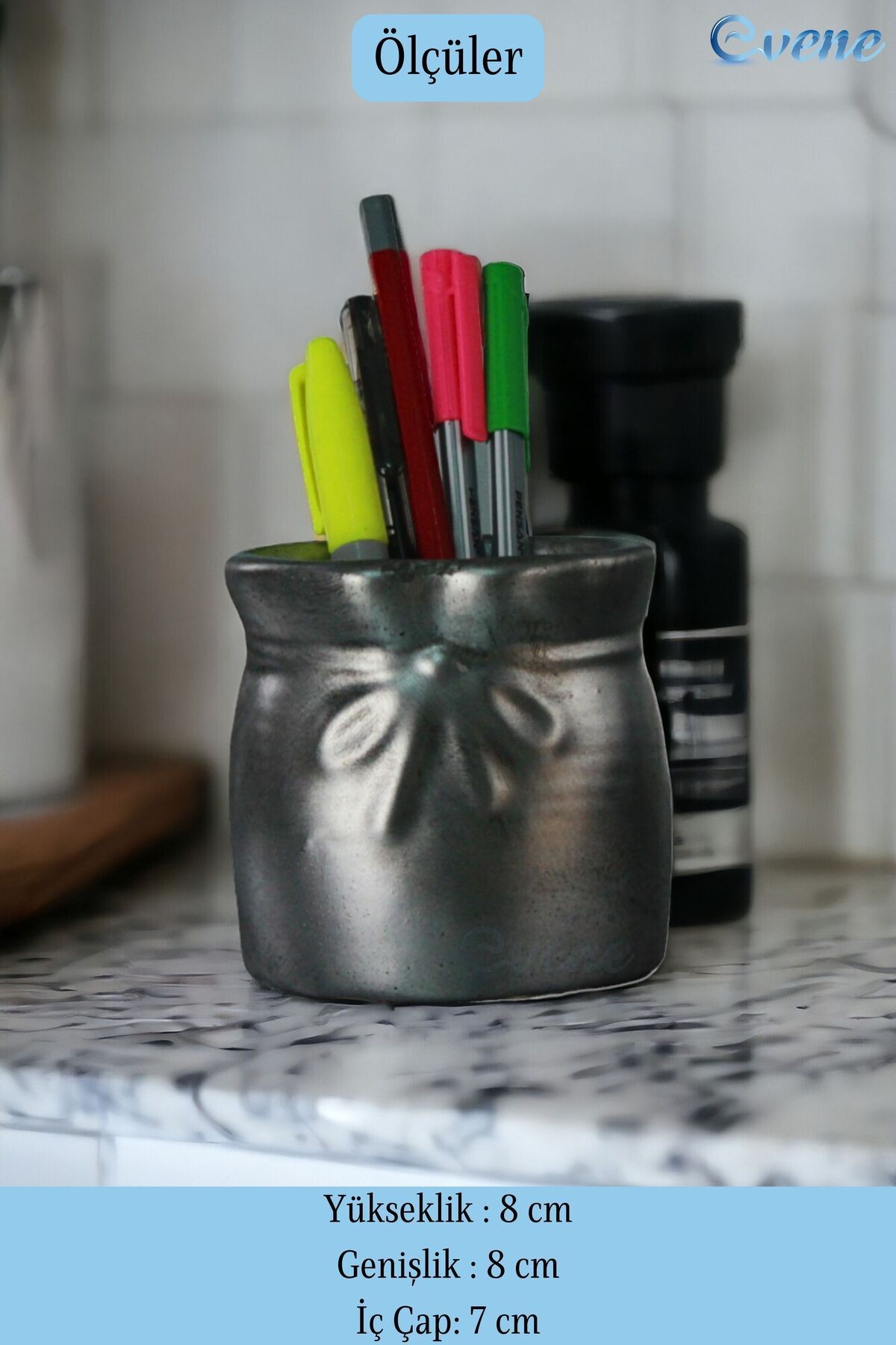 Kalemlik Gümüş Eskitme Renk Masa Kalemliği Organizer Kalemlik Model 8
