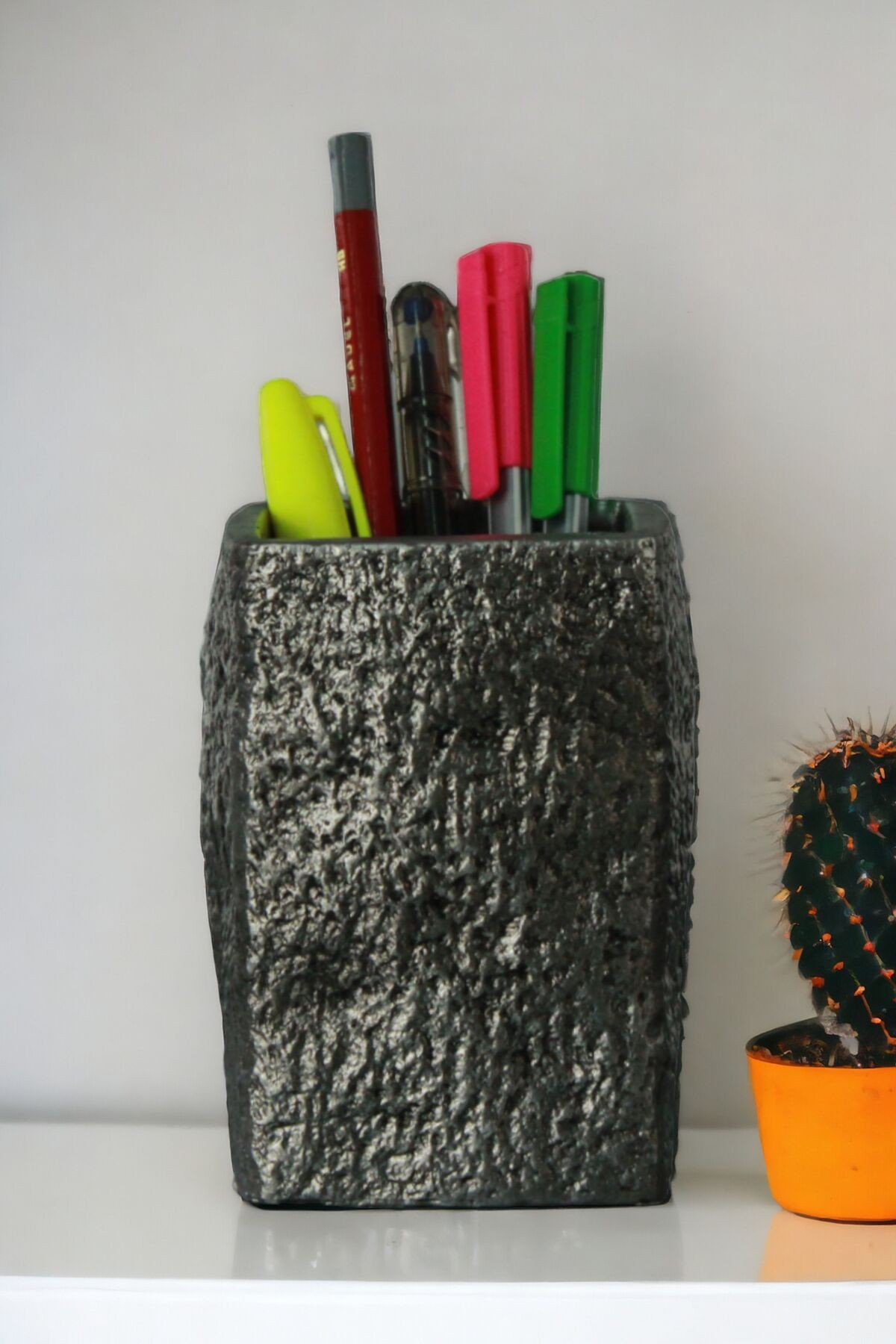 Kalemlik Gümüş Eskitme Renk Masa Kalemliği Organizer Kalemlik Model 7
