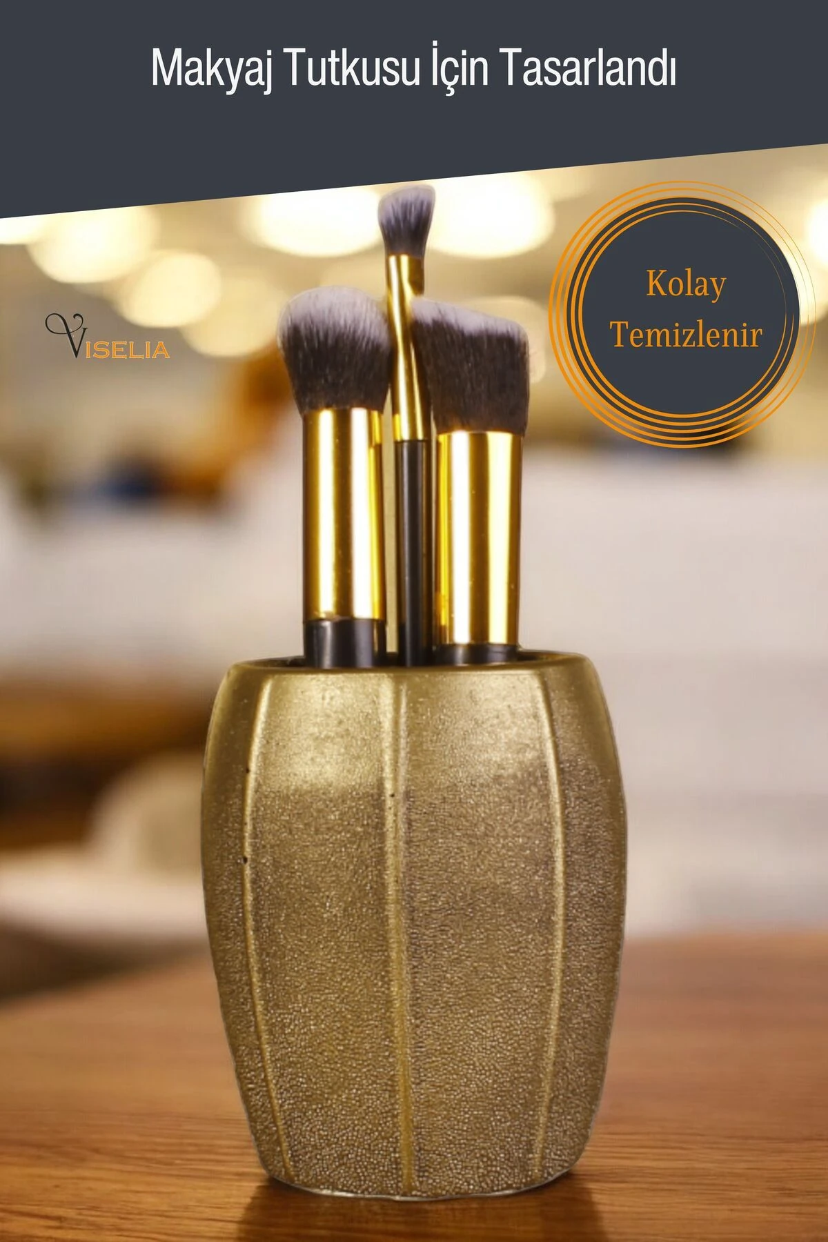 Makyaj Duzenleyici Makyaj Organizeri Makyaj Fırçalığı Makyaj Fırçası Altın Eskitme Renk Model 13