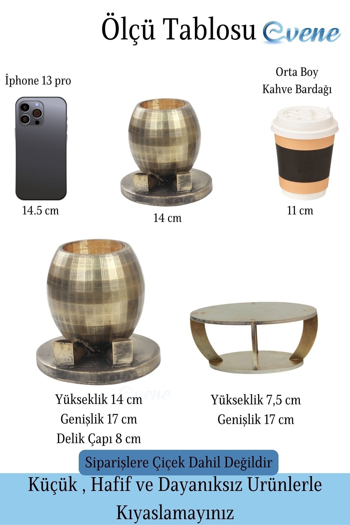 Ahşap Ayaklı Beton Saksı Büyük Boy 1 Adet Altın Varak Boyalı Eskitmeli Ayaklı Yuvarlak Model
