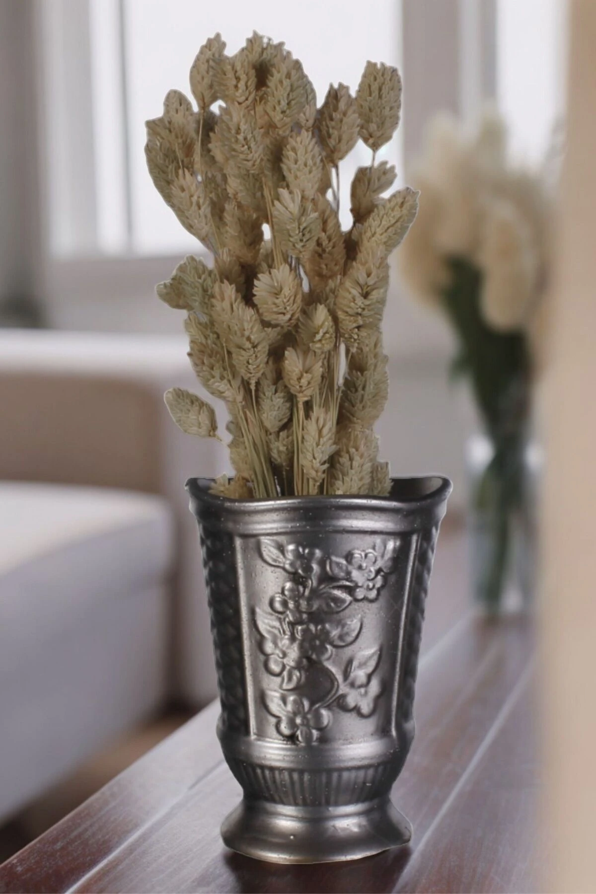 Dekoratif Vazo El Yapımı Gümüş Eskitme Renk Model 45