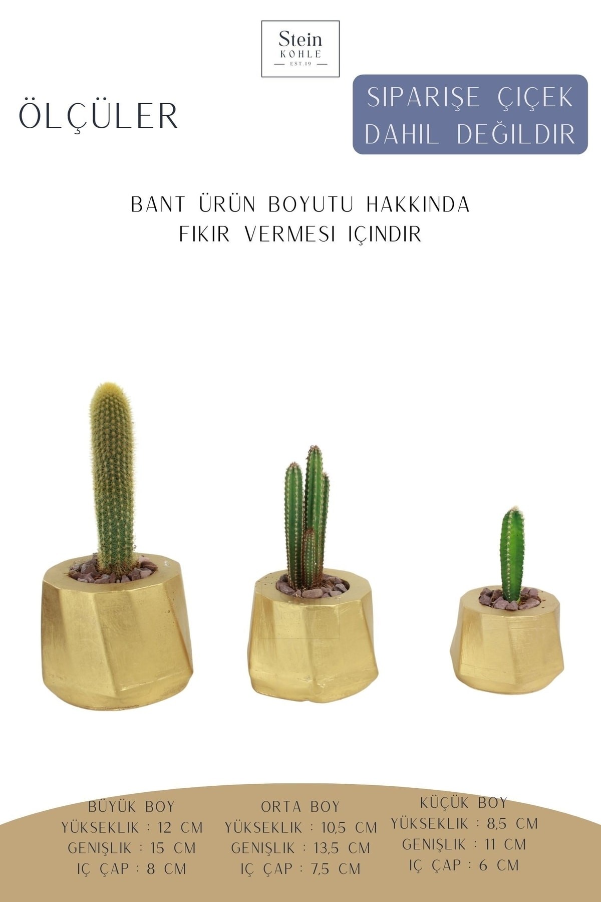 Çiçek Saksısı Büyük Boy 3 Adet Altın Renk Uygulamalı Kalın Çizgi Model