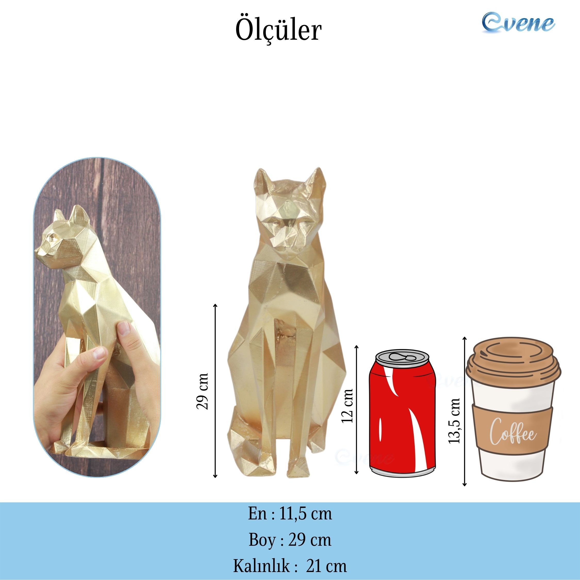 Dekoratif Kedi Biblo Heykel El Yapımı Hediyelik Süs Eşyası Poly Model Tasarım Ürünü