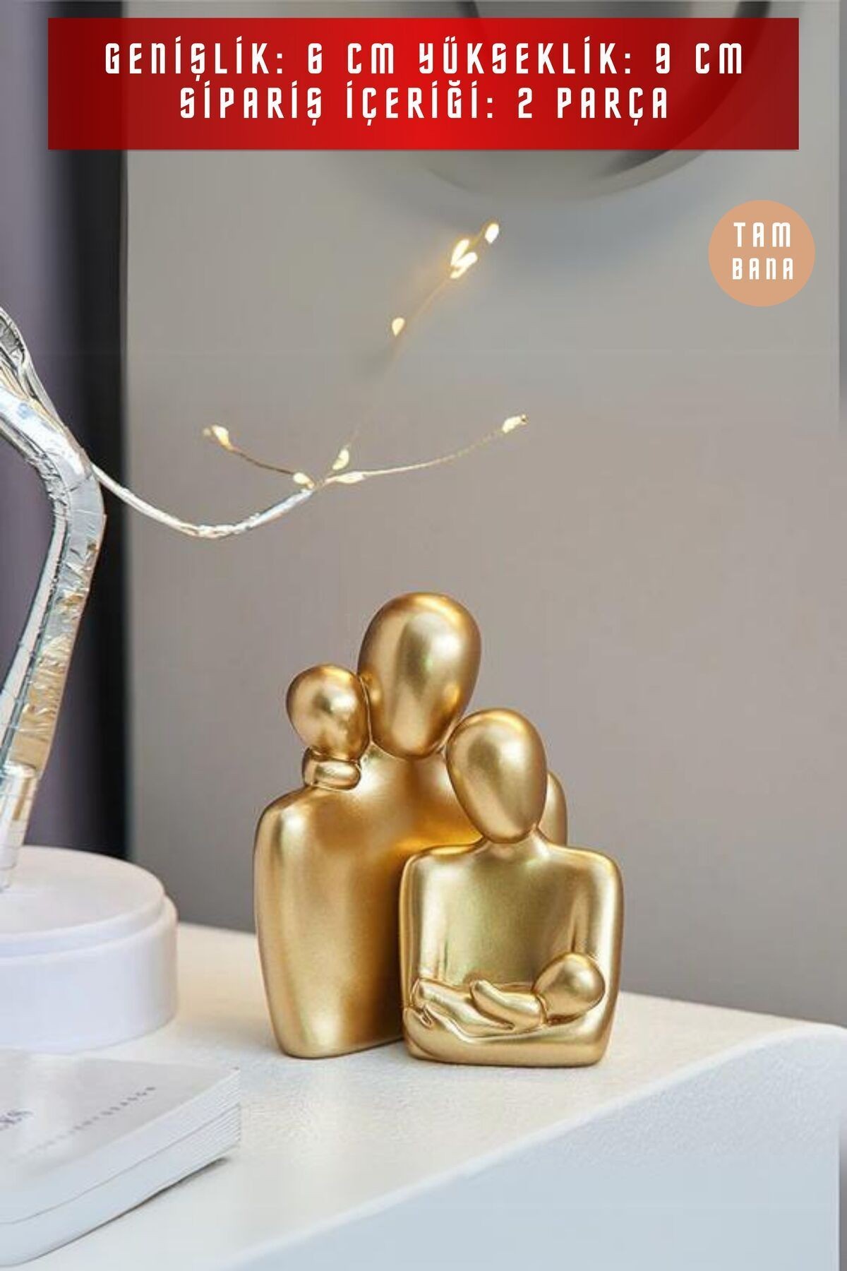2’li Gold Heykel Biblo Seti Dekoratif Süs Eşyası Dekoratif Masa Süsü Model 4
