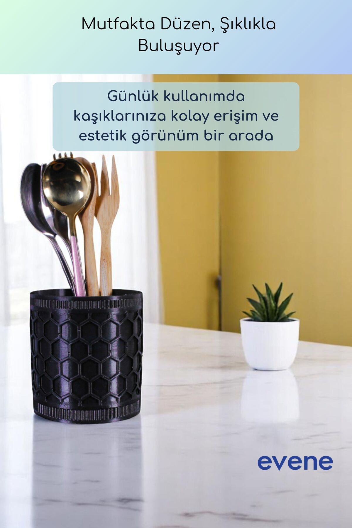 Tezgah Üstü Kaşıklık Dekoratif Dik Kaşıklık Silindir Kaşıklık Siyah Renk Model 81